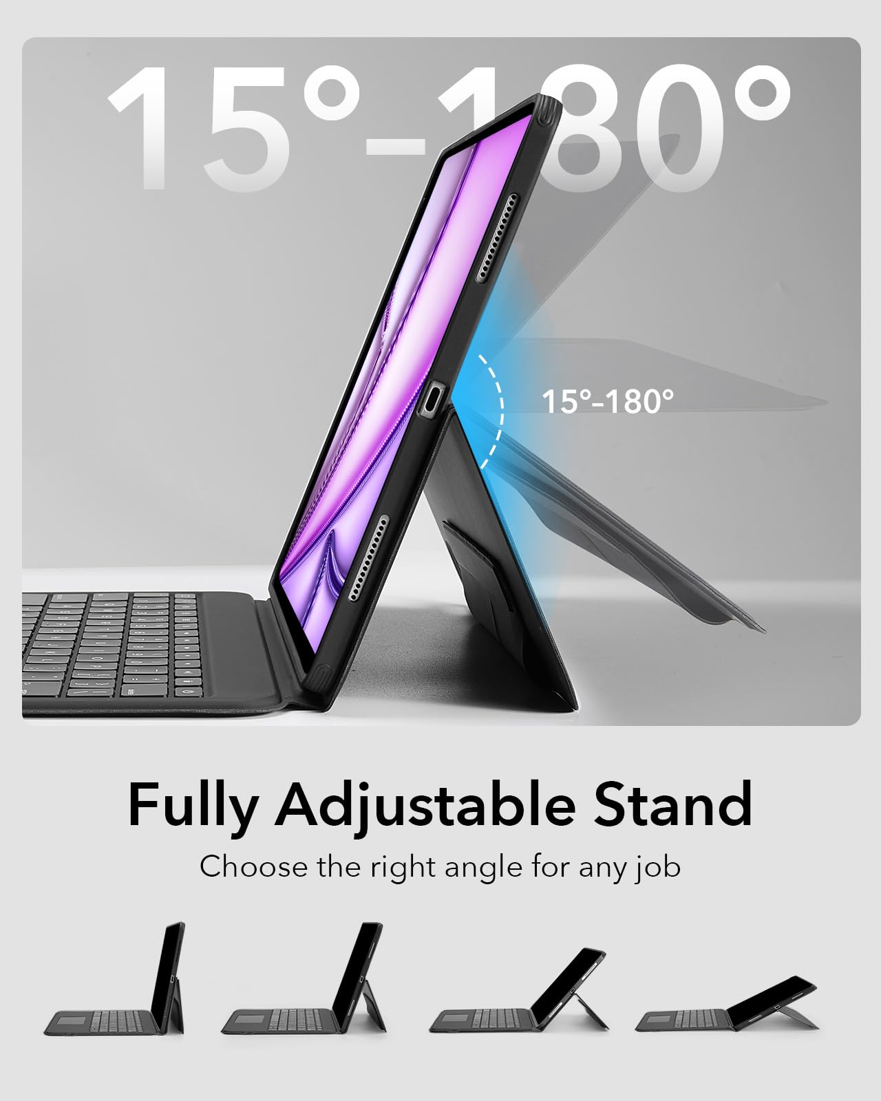 ESR Ascend Magnetic Detachable Backlit Keyboard with Trackpad for iPad Air 13 Inch (M2, 2024) - Adjustable Stand for Portrait & Landscape Mode - Perfect for Work, Study & Travel (Black)