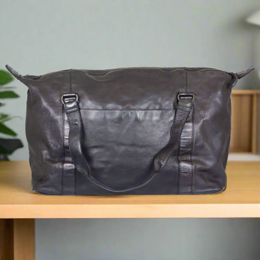 Premium BOL Black Leather Travel Duffle Bag - Waterproof Carry-On Luggage for Men & Women - Perfect for Gym, Business Trips & Weekend Getaways