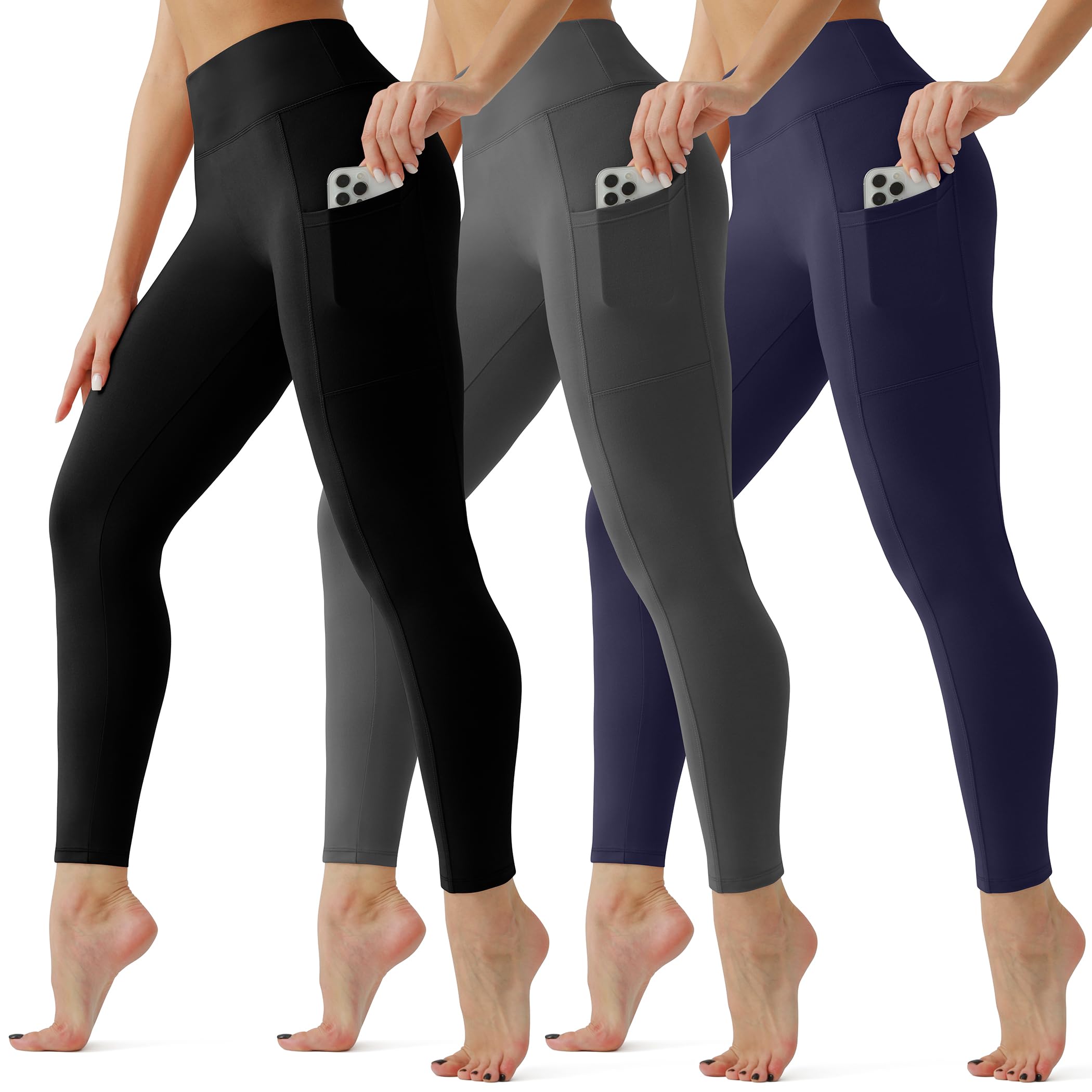 **SUNCLOVE Women's High Waisted Yoga Leggings with Pockets - 3 Pack Tummy Control Workout Pants for Running, Gym & Lounge**