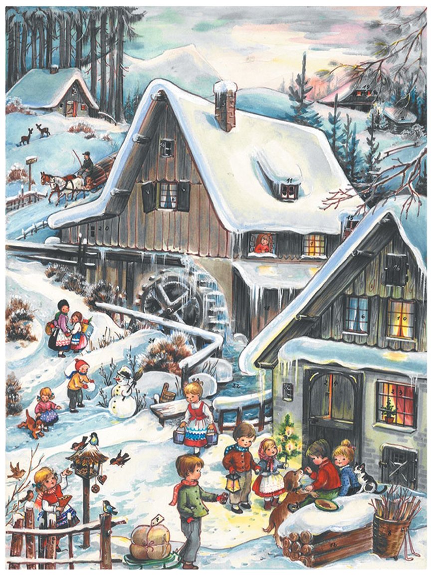 Boston International Christmas Advent Calendar - 8.5 x 10.5 Inch Holiday Countdown Calendar with Gristmill Design | Perfect for Home Decor, Gift Giving & Christmas Countdown Traditions