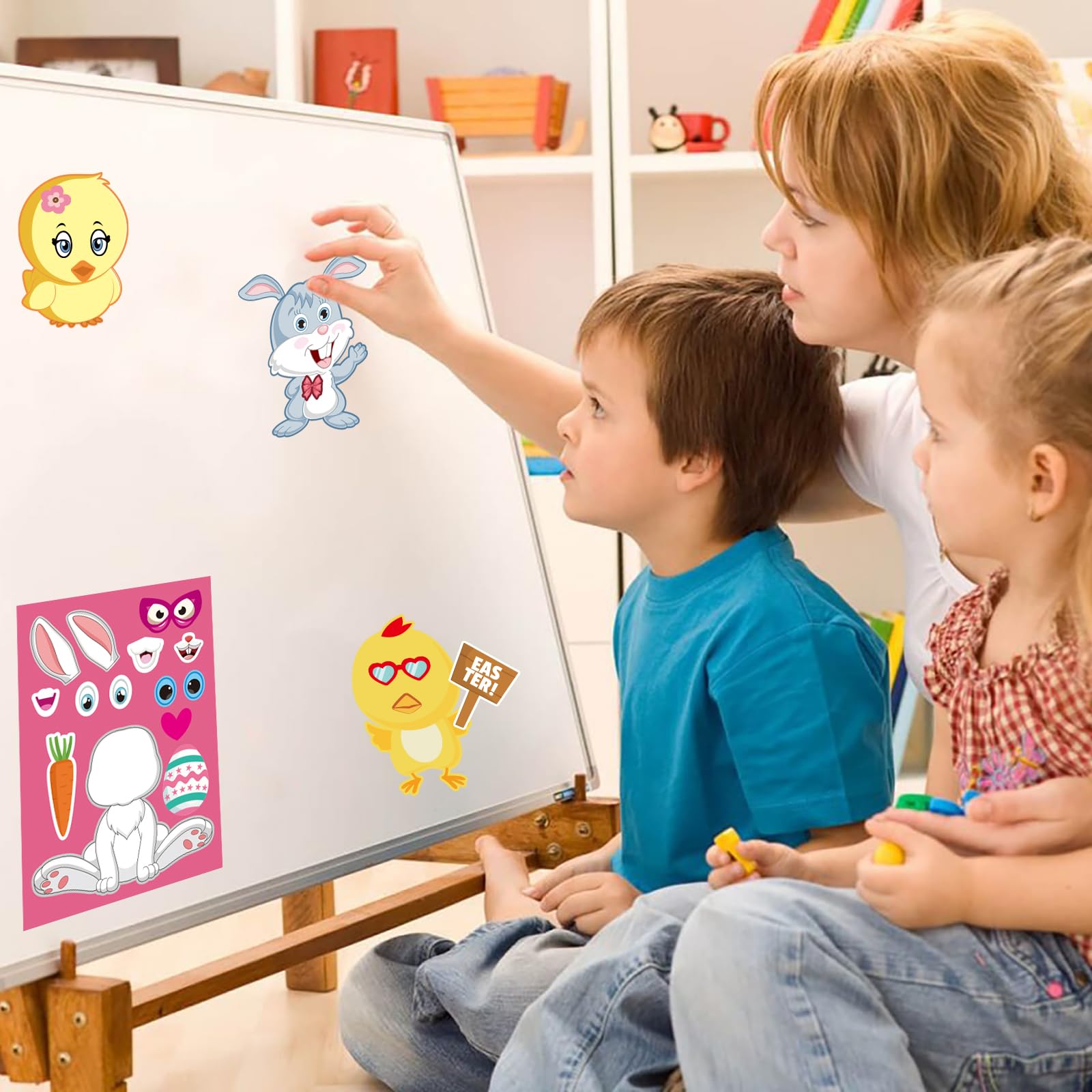 24pcs Easter Stickers for Kids - DIY Make-a-Face Easter Egg Stickers with Farm Animals, Rabbits, Chicks & Sheep - Fun Classroom Activities, Party Favors & Easter Gifts for Children, Family & School Use - Perfect for Easter Egg Hunts, Classroom Rewards & Holiday Crafts