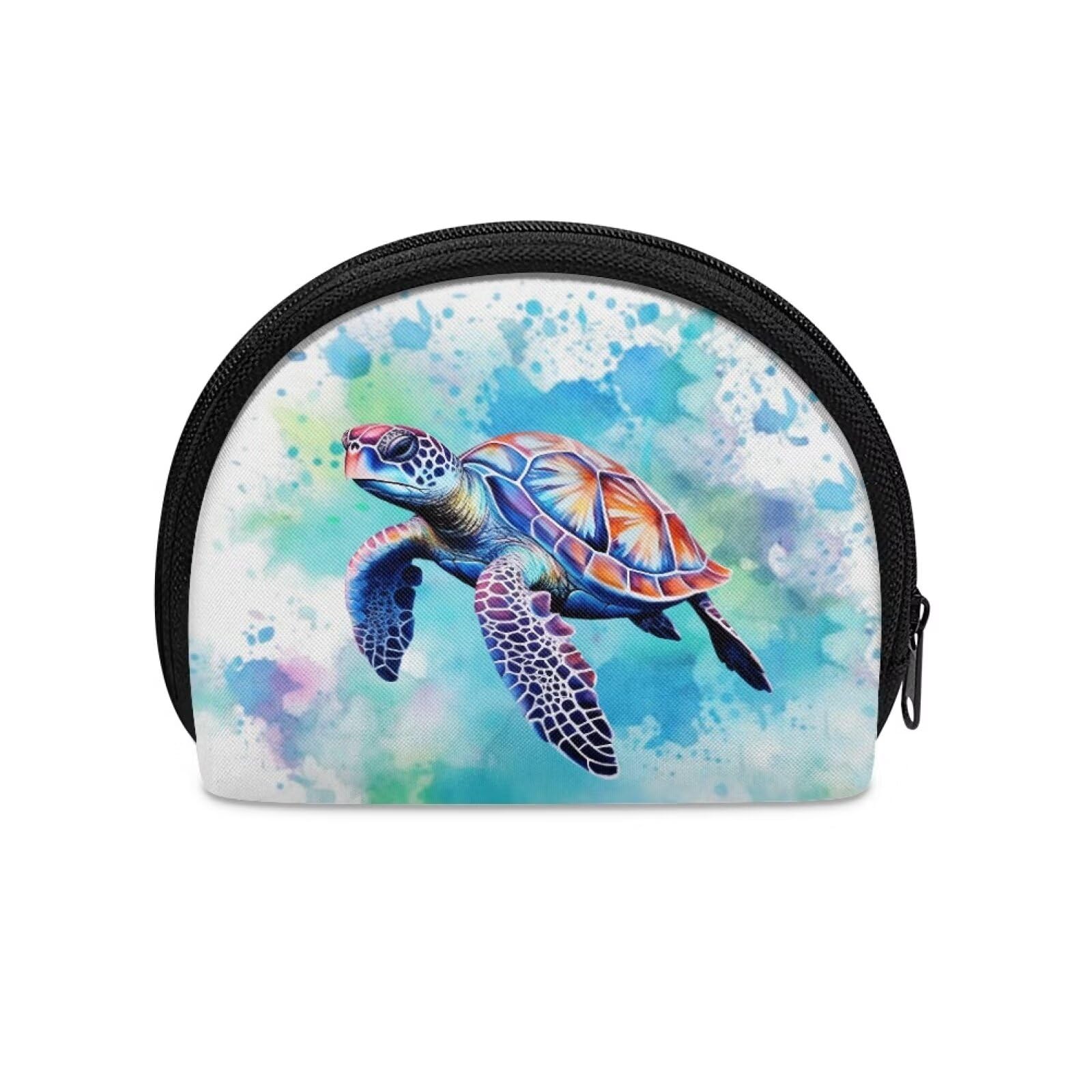 Hippie Sea Turtle Coin Purse for Women & Girls - Small Wallet, Change Pouch, Credit Card Holder - Blue Tie Dye Mini Clutch Bag (Perfect for Beach Trips, Music Festivals & Boho Style Outfits)