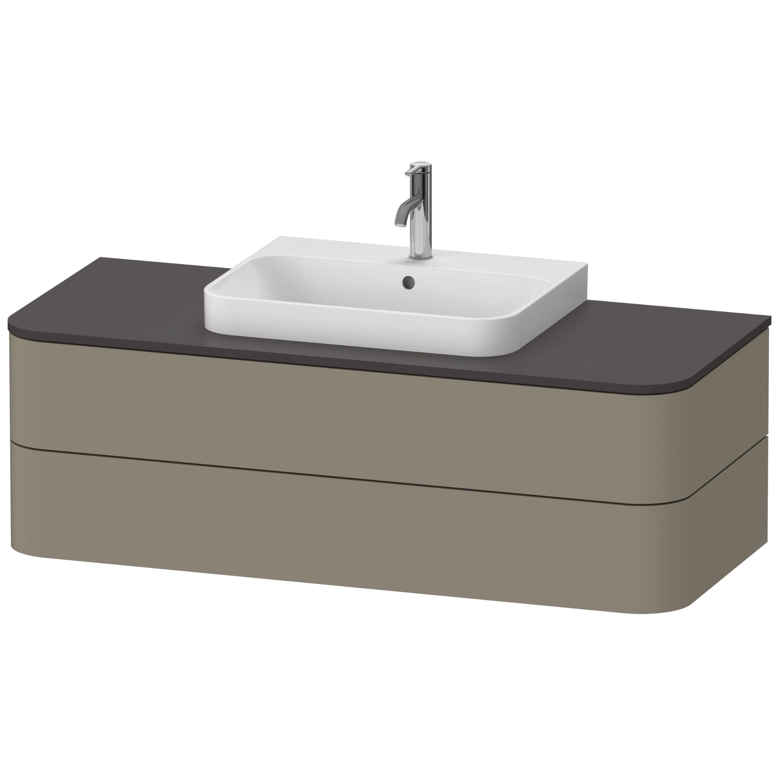 Duravit Happy D.2 Plus Two Drawer Wall-Mounted Bathroom Vanity in Stone Gray - Modern Space-Saving Solution for Small Bathrooms & Powder Rooms