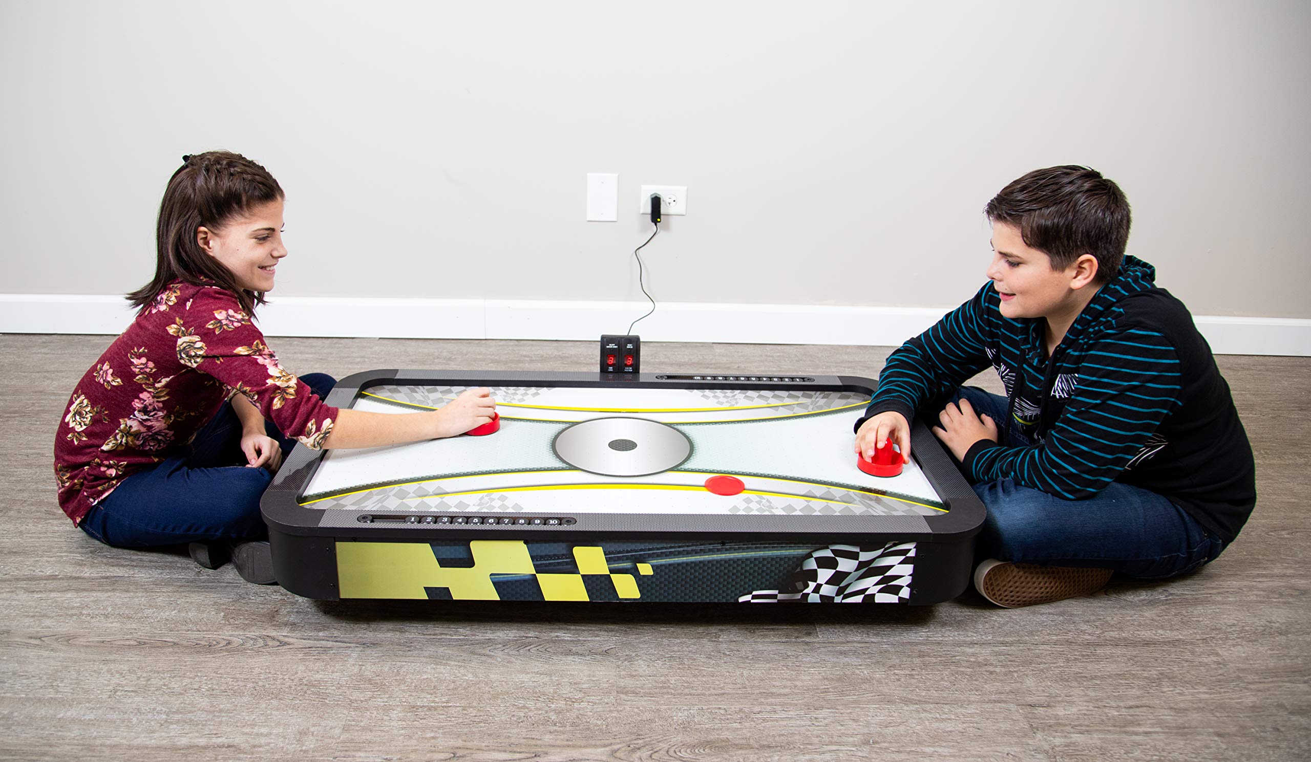 Hathaway Le Mans 42-inch Tabletop Air Hockey Game Table for Kids & Adults - Black & Yellow - Perfect for Game Rooms, Parties & Family Fun