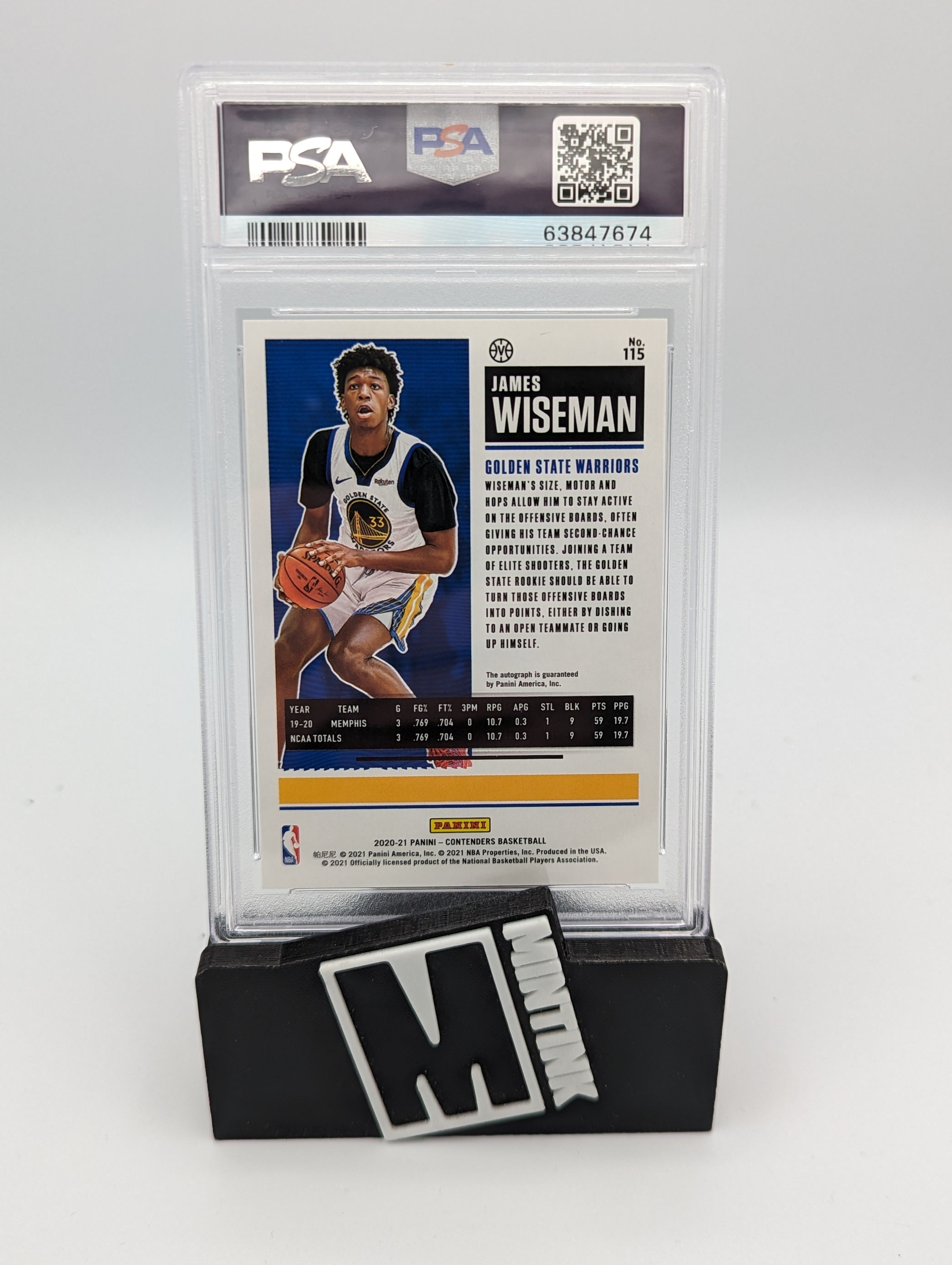 2020 Panini Contenders PSA 10 James Wiseman Rookie Auto #115 Variation - Rare Basketball Trading Card for Collectors & Investors - Perfect for Sports Memorabilia Displays & Investment Portfolios