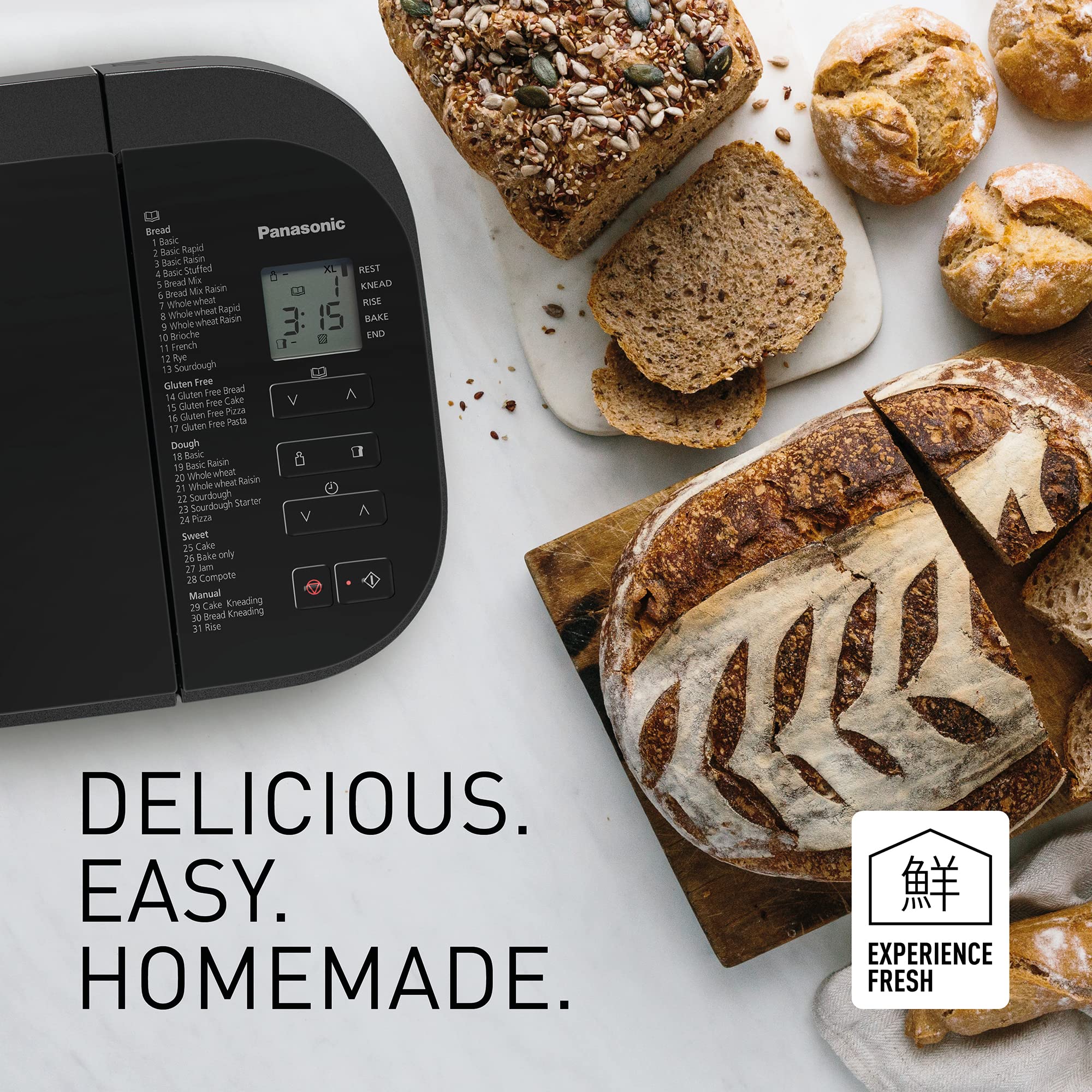 Panasonic SD-YR2550SXC Fully Automatic Bread Maker with 31 Programs - Horizontal Design, Yeast Dispenser & Dual Temp Sensors - 13-Hour Digital Timer (Silver) | Perfect for Home Baking, Breakfast & Healthy Snacks