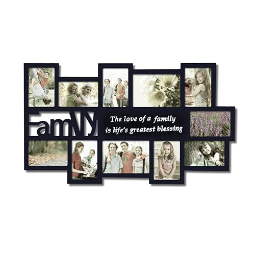 11-Opening Collage Photo Frame - Holds 9x4x6 & 2x5x7 Photos - Black Wood Wall Frame for Family Memories