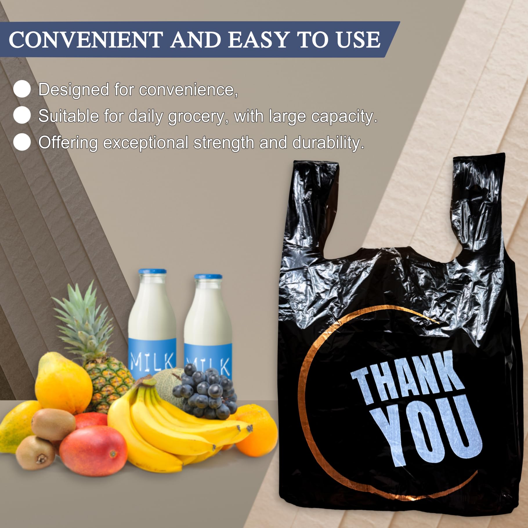 100 Count Black Plastic T-Shirt Bags with Handles - Retail Shopping, Merchandise & Disposable Supermarket Bags - Perfect for Stores, Boutiques & Grocery Shopping