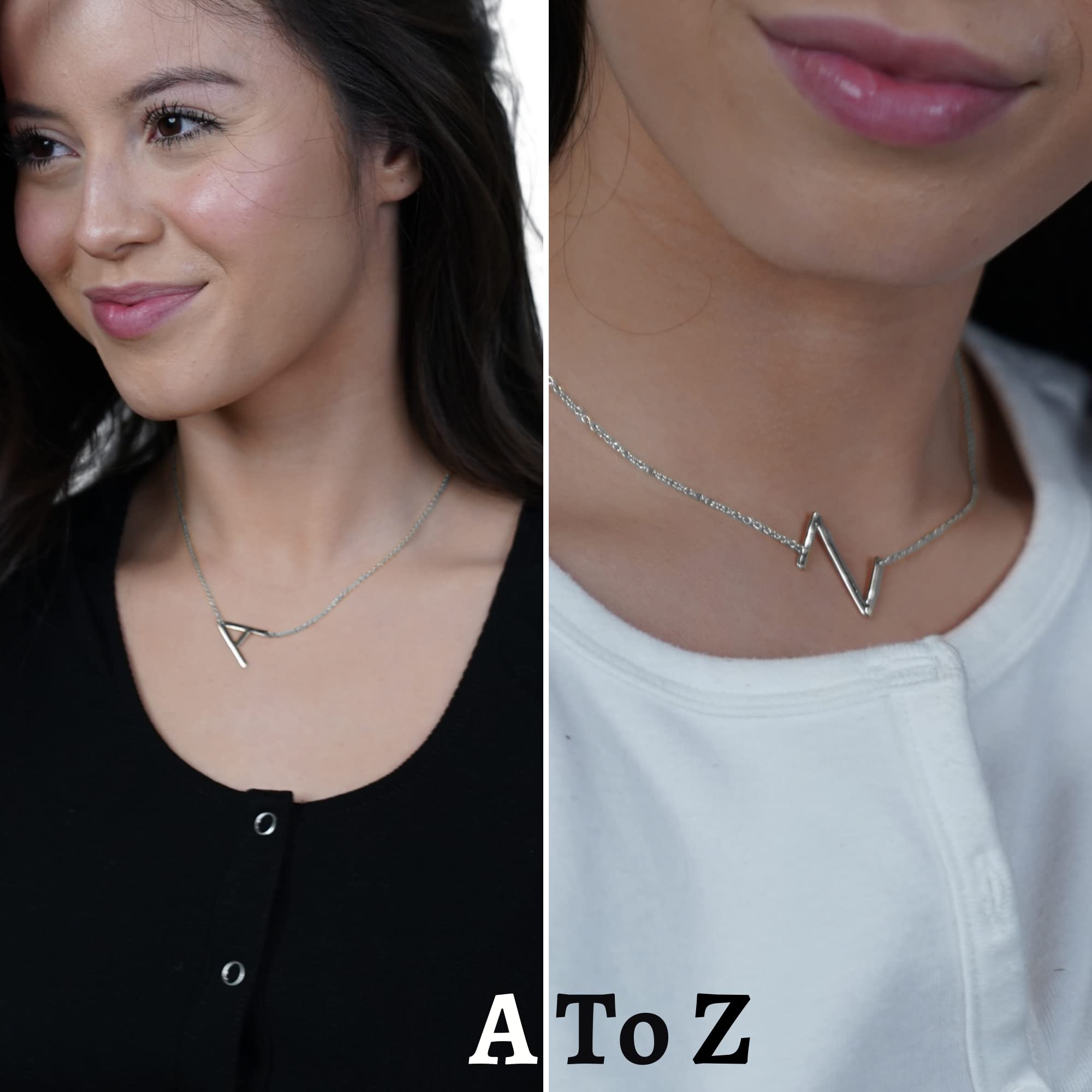Sterling Silver Sideways Initial Necklace for Women - Personalized Letter Pendant Jewelry - Elegant Monogram Necklace Gift for Her - Perfect for Birthdays, Anniversaries & Everyday Wear