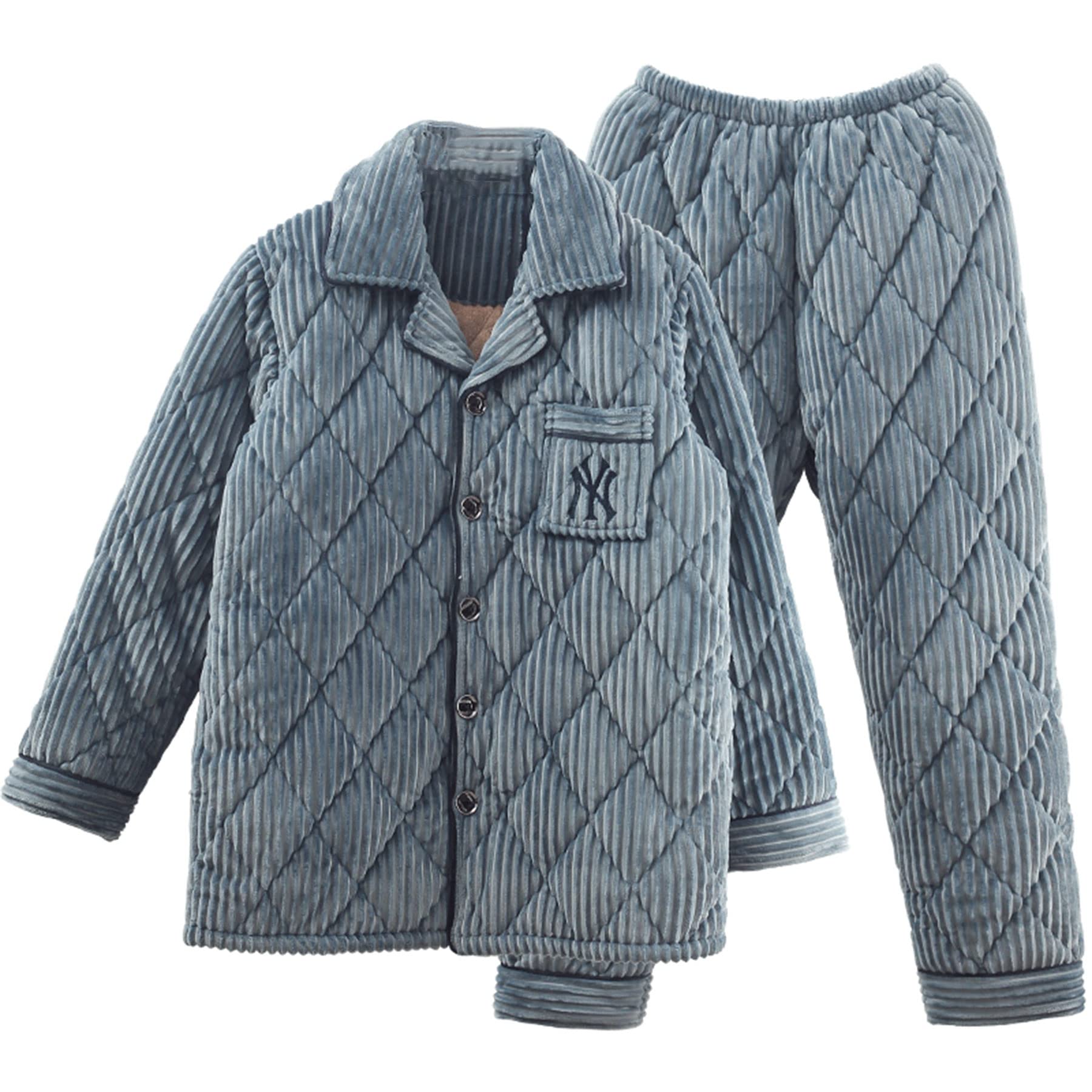 Men's Winter Thick Coral Fleece Pajama Set - Warm Flannel Sleepwear Top & Bottom for Cozy Home Wear - Perfect for Cold Weather Lounging and Holiday Gifts