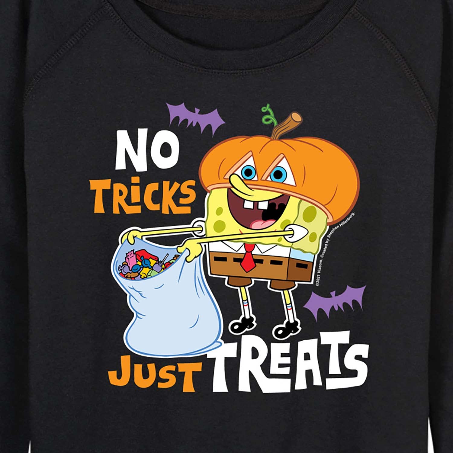 HYBRID APPAREL Women's SpongeBob SquarePants 'No Tricks Just Treats' Lightweight French Terry Pullover Hoodie - Casual Loungewear & Halloween Costume