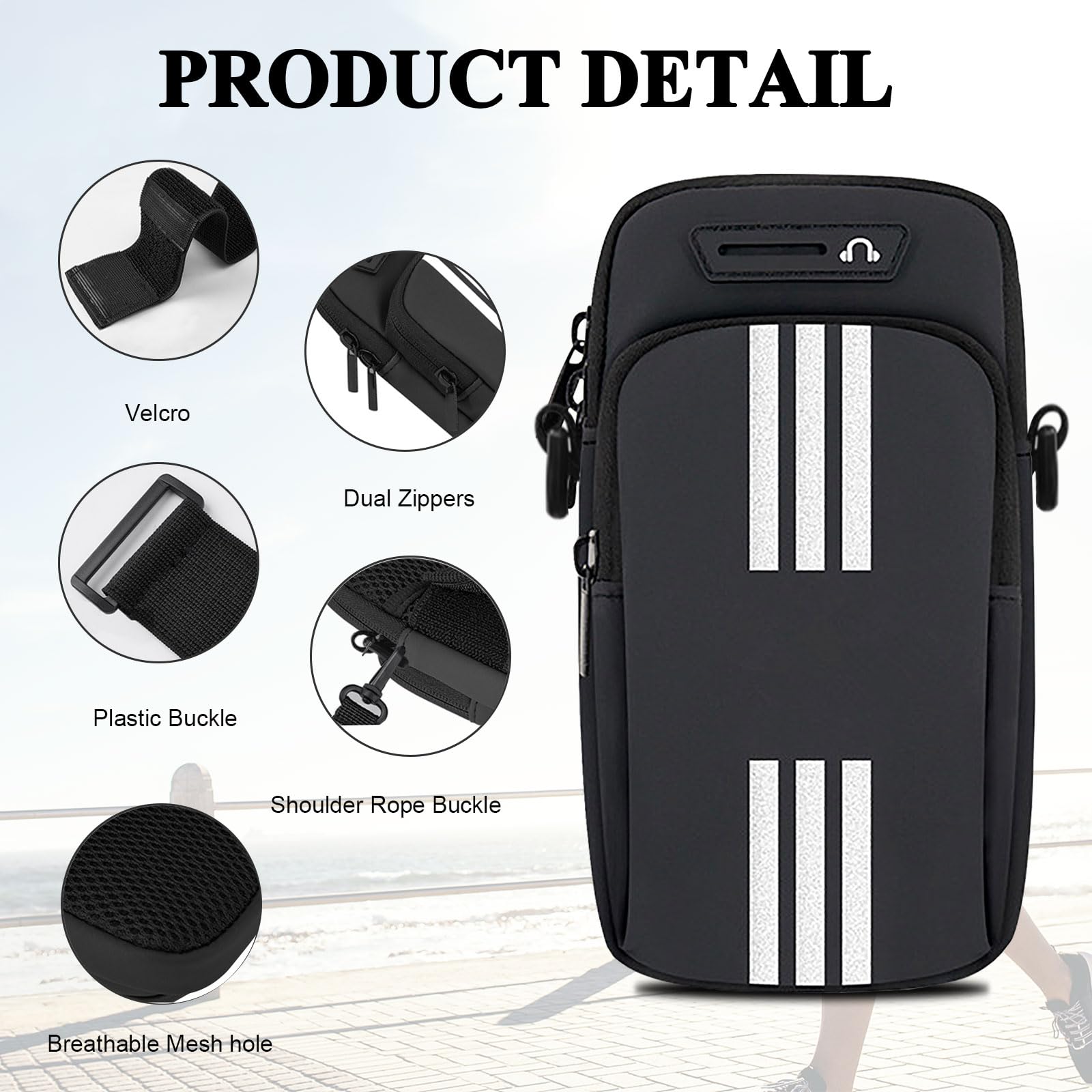 Running Armband Phone Holder - Adjustable Crossbody Pouch for iPhone 15/14/13/12/11 Pro Max/XS/XR/X/8/7/6 Plus & Samsung Galaxy S24/Note - Hands-Free Workout Accessory for Jogging, Gym & Outdoor Activities