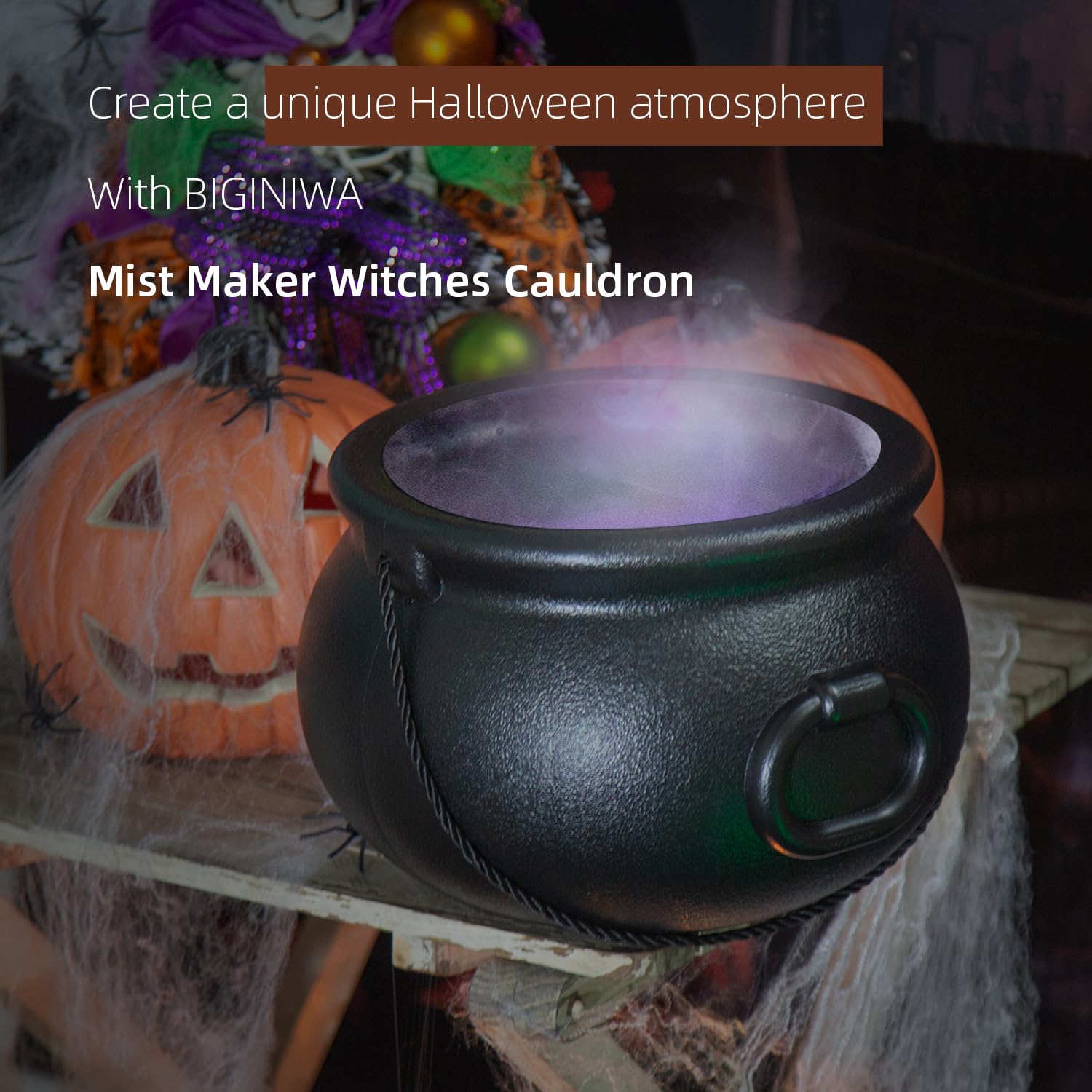Large Witches Cauldron Mist Maker - USB Mini Fog Machine with LED Lights & Splash Cover for Halloween Decor, Fish Tanks, Vases & Rockery | Perfect for Spooky Parties, Home Decor & Aquarium Displays