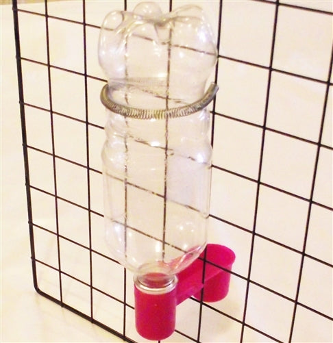 Pink Soda Pop Water Bottle with Bird Drinker Cup & Spring - Cute Pet Drinking Fountain for Birds, Small Animals - Perfect for Cage, Aviary, and Outdoor Use