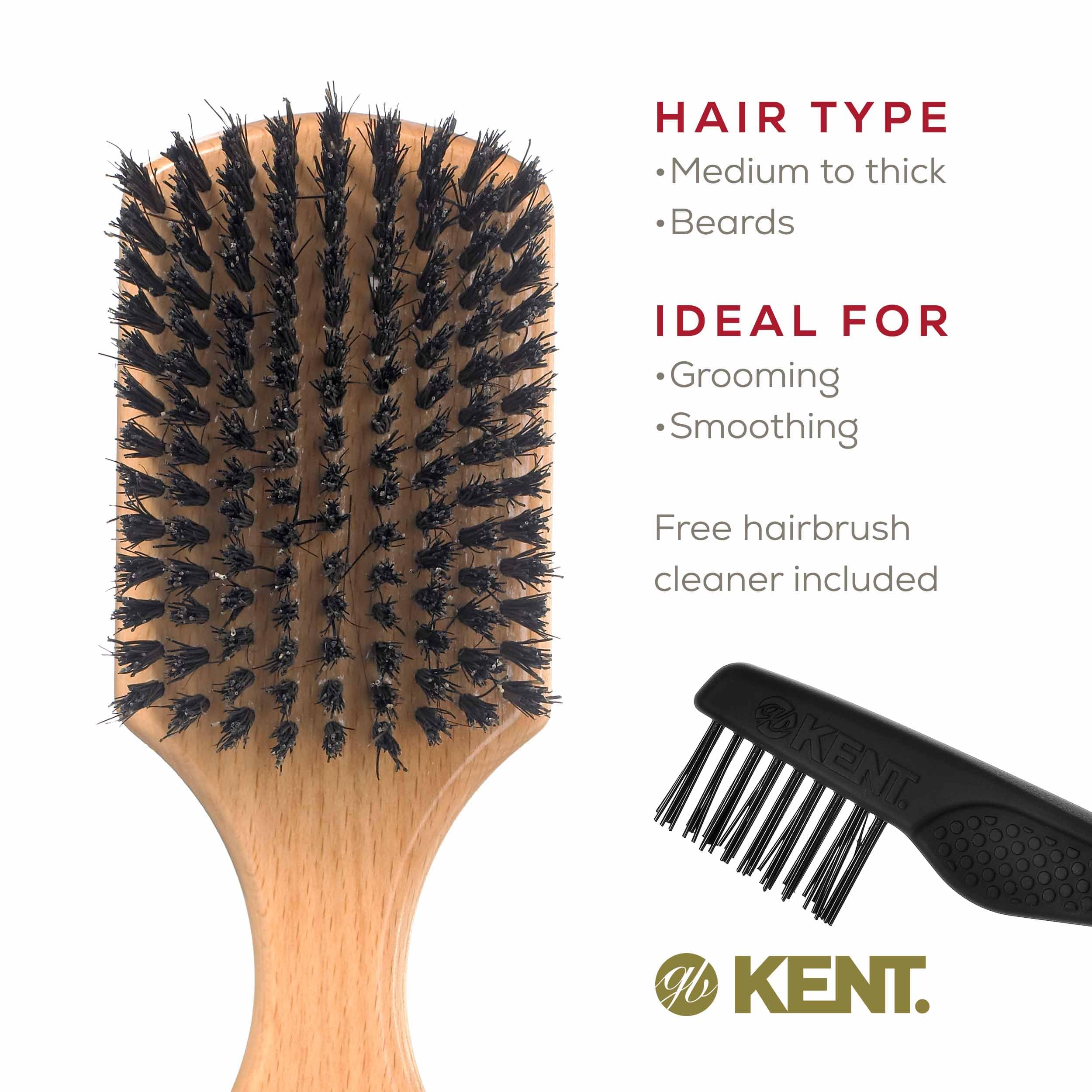 Kent OG2 Boar Bristle Hair & Beard Brush for Men - Grooming & Styling Essential