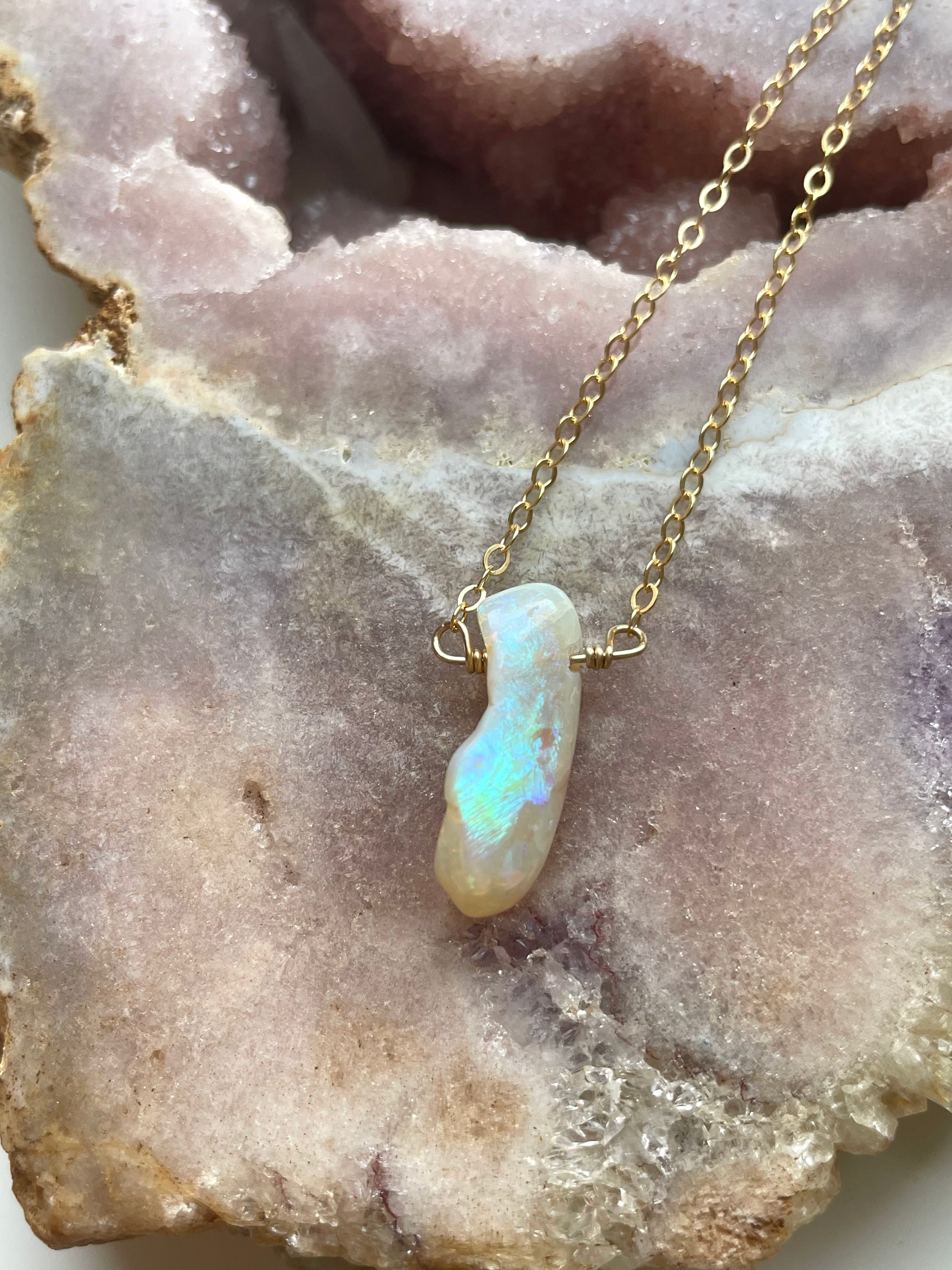 Natural Australian Opal Pendant Necklace - 16