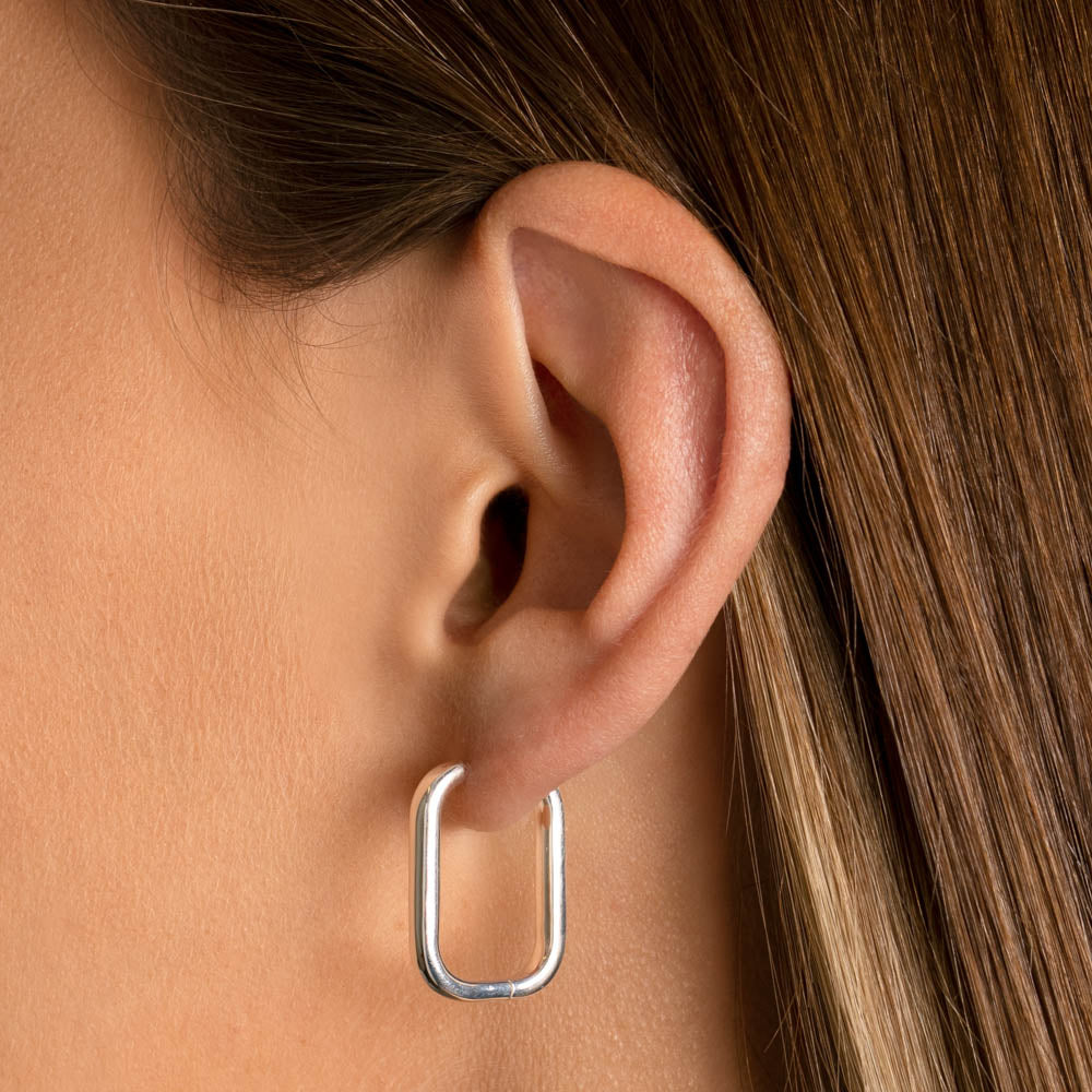 Silver Midi Paperclip Earrings for Women - Trendy Minimalist Hoop Earrings for Everyday Wear & Gift Giving