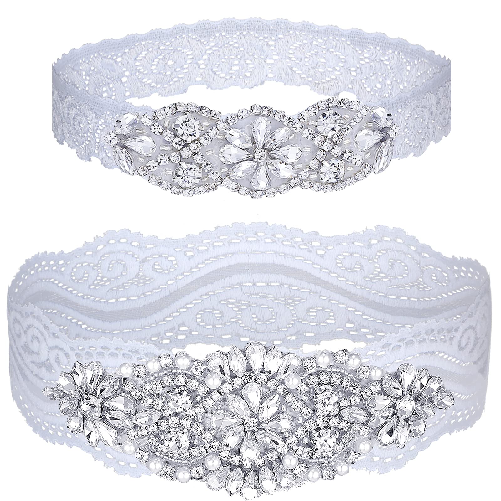 Elegant Rhinestone Wedding Garter Set for Bride - Lace Thigh Garter with Sparkling Crystals - Perfect for Bridal Shower, Boudoir Photo Shoot & Something Blue Tradition