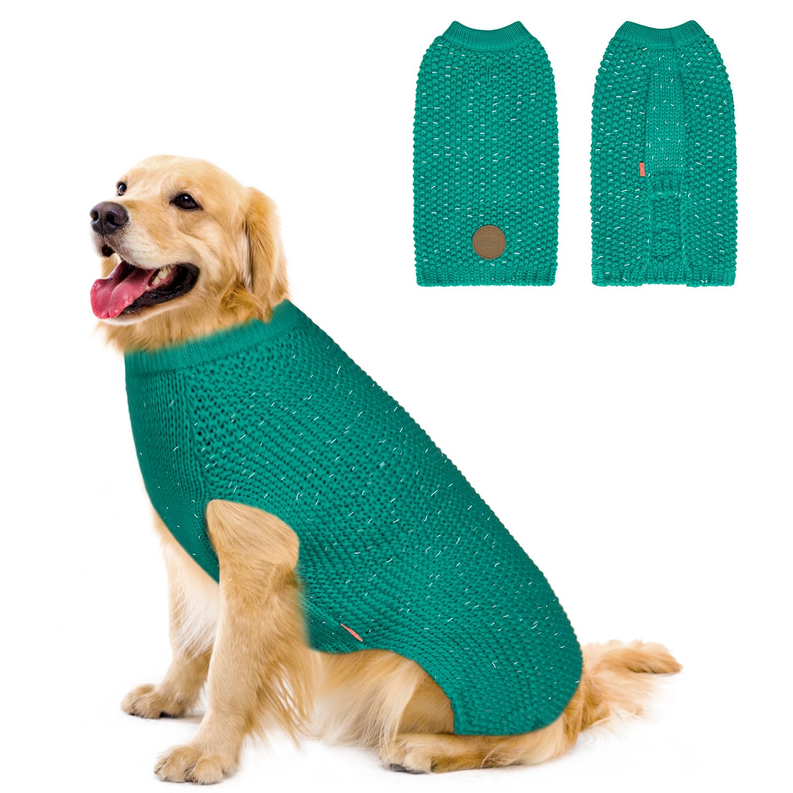 KYEESE Christmas Dog Sweater for Medium Dogs - Reflective Yarn, Warm & Stretchy Pullover - Green XL | Perfect for Holiday Outings & Winter Walks