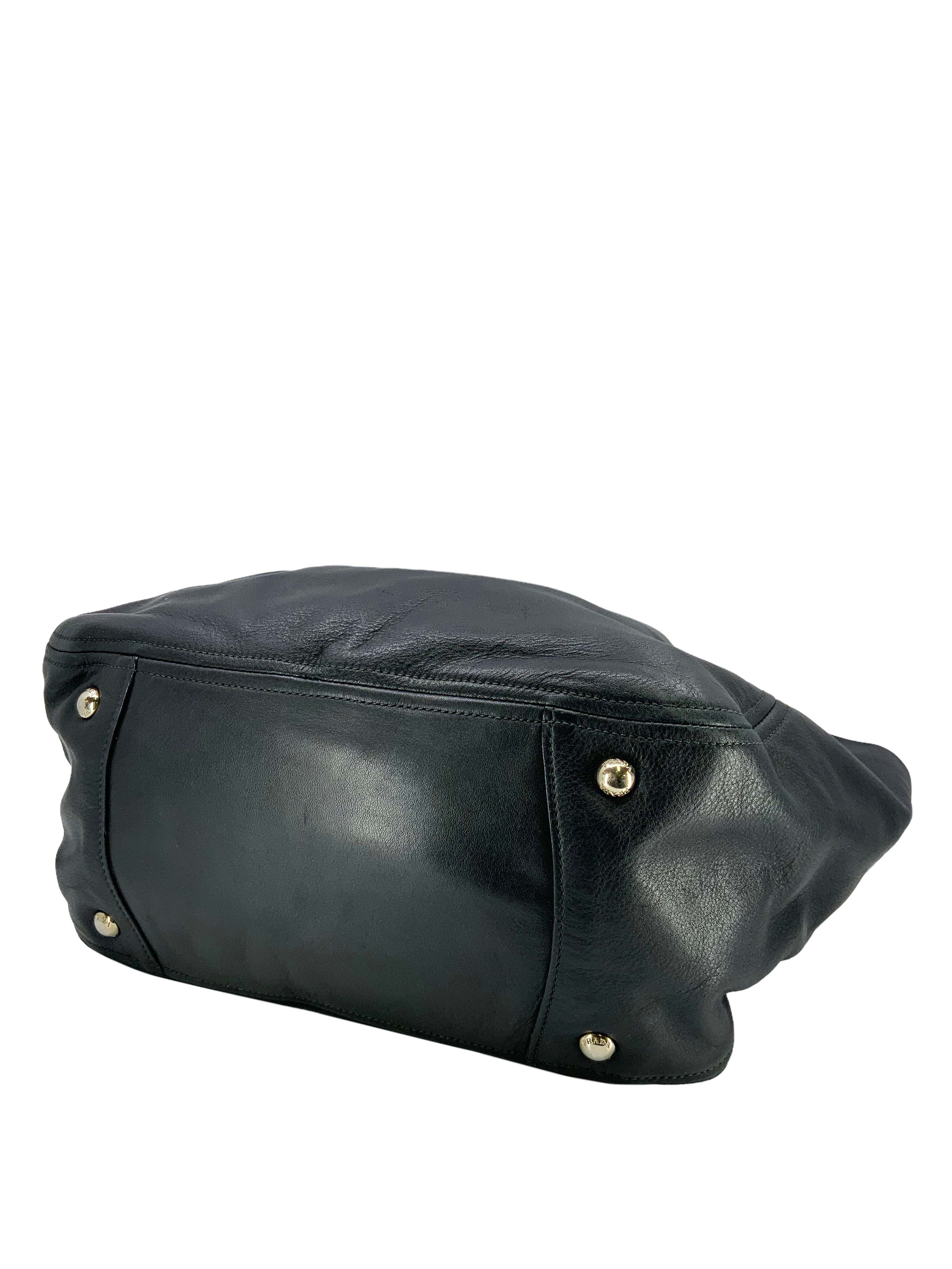 Prada Calfskin Leather Hobo Bag with Side Pocket - Luxury Shoulder Bag for Women, Perfect for Work, Travel & Everyday Use