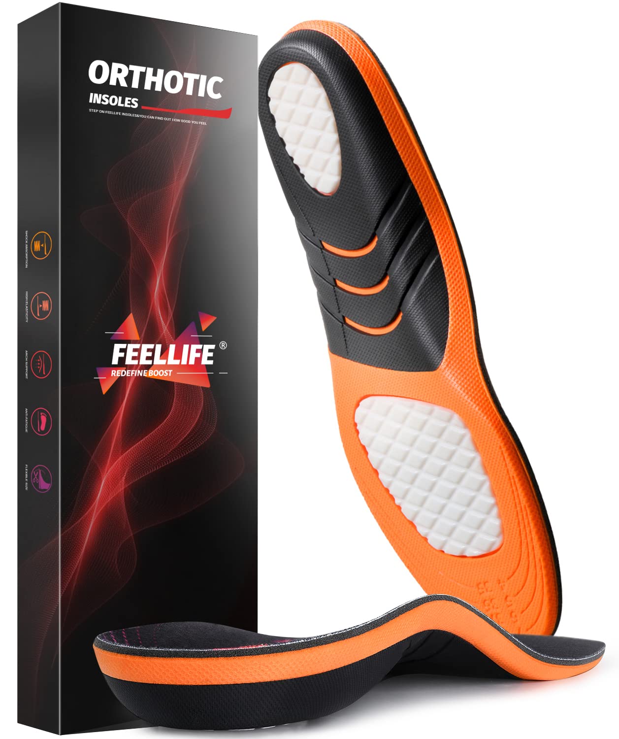 Plantar Fasciitis Relief Shoe Insoles - Arch Support Orthotic Inserts for Running & Athletic Shoes - Gel Cushion for Foot Pain - Trim to Fit (Men 8-12/Women 9-13) - Perfect for Workouts, Walking & All-Day Comfort
