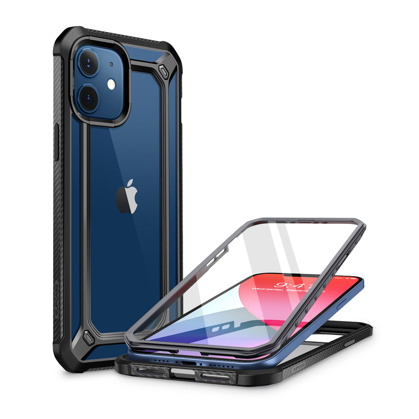 iPhone 12 Mini 5.4 Inch Unicorn Beetle Pro EXO Case with Built-in Screen Protector - Shockproof Clear Black Cover for Everyday Protection | Perfect for Work, Travel & Outdoor Activities