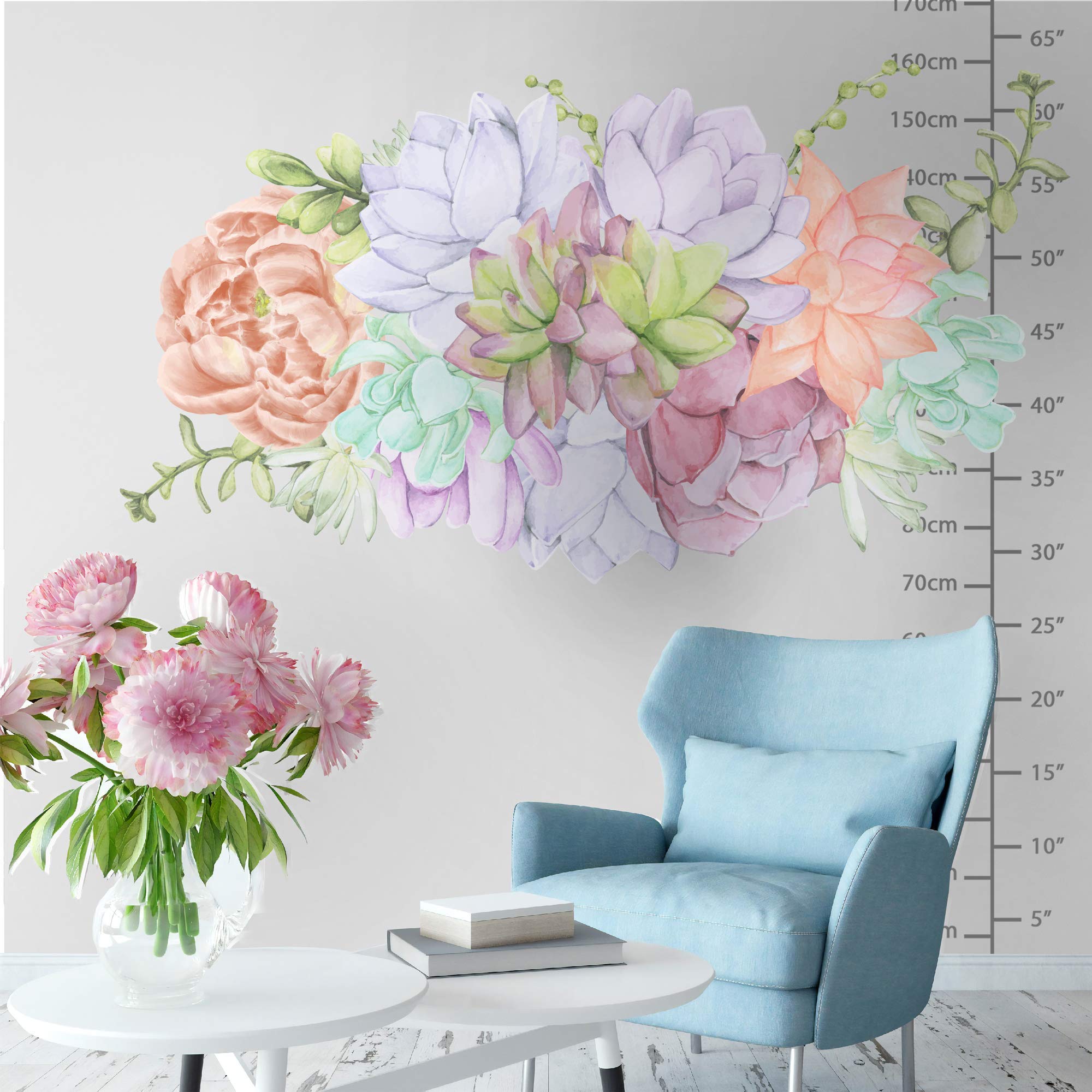 Murwall Cactus Floral Wall Decal - Self-Adhesive Cactus Flower Bouquet Wall Sticker, Echeveria Succulent Wall Art for Kids Room, Living Room & Bedroom Decor | Perfect for Nursery, Dorm, Office & Home Interior Design