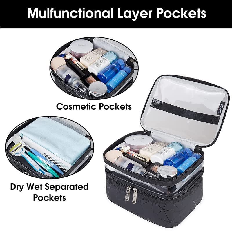 Yashodhara Double Layer Makeup Bag for Travel - Black Cosmetic Organizer & Toiletry Case | Perfect for Vacation, Gym, and Daily Essentials Storage