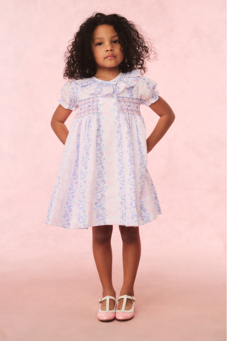 Cecil & Lou Girls Floral Bow Smocked Dress - Elegant Summer Party Outfit for Toddler Girls | Perfect for Birthday, Easter, and Special Occasions