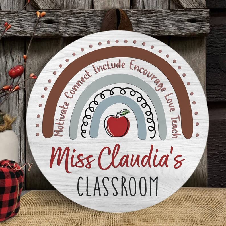 Custom Brown Rainbow Teacher Door Sign - Personalized Classroom Decor for Back to School & Teacher Appreciation Gifts