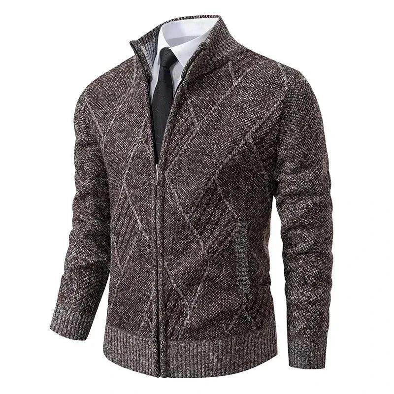Stylish Geometric Print Men's Winter Cardigan Sweater - Cozy Knit Pullover for Casual Wear & Holiday Outfits