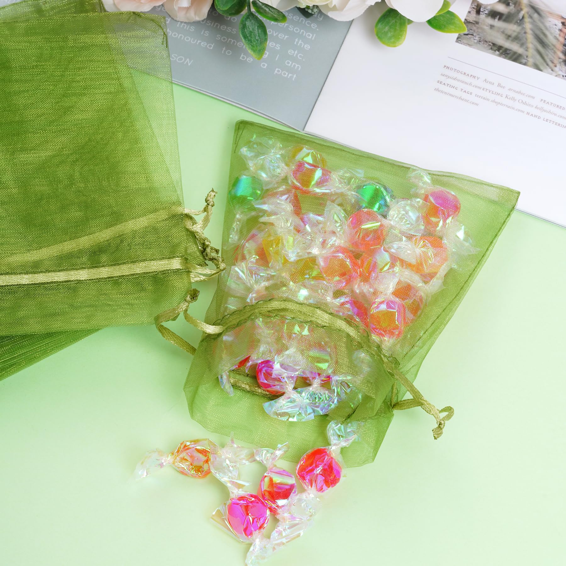 100pcs Olive Green Organza Bags 3.54