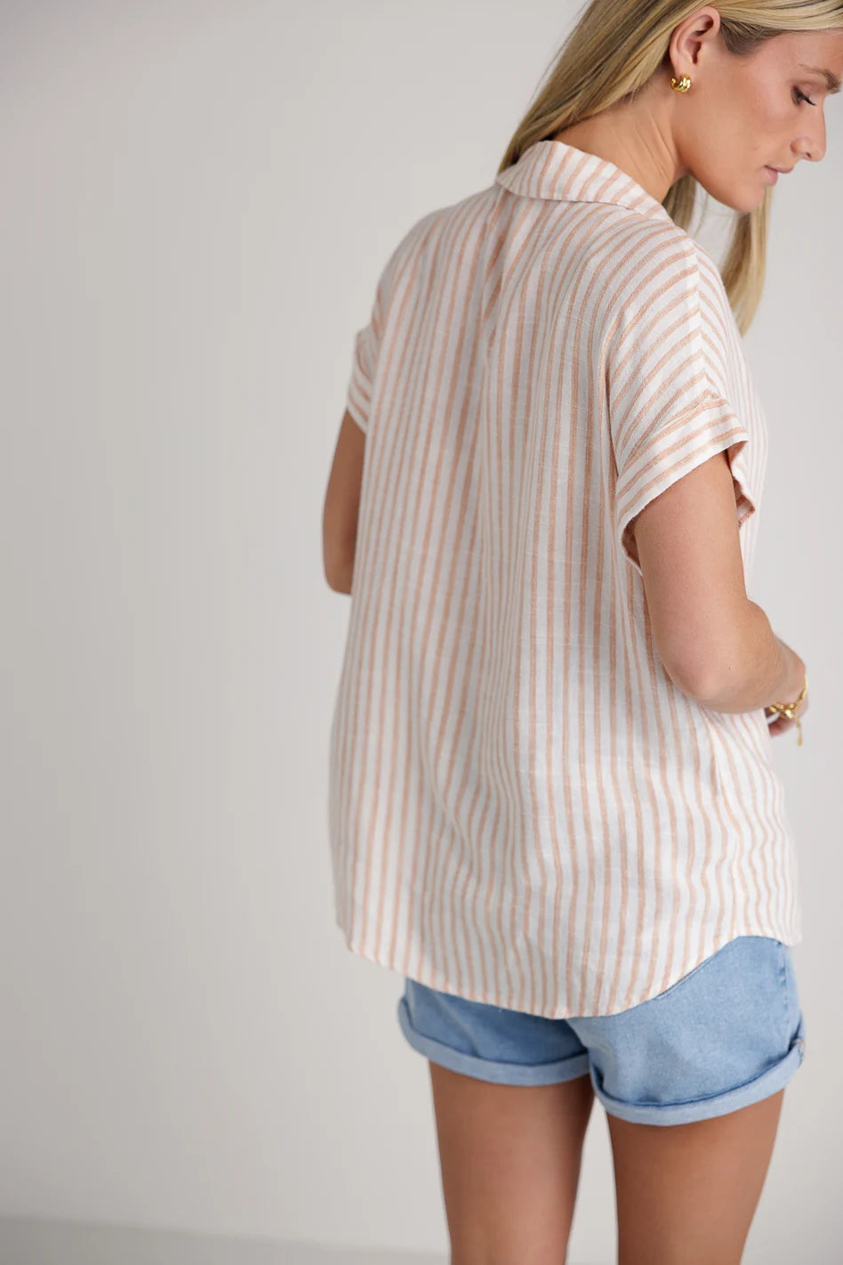 Marie Striped Button Up Shirt for Women - Orange Casual Blouse | Perfect for Work, Office, and Everyday Wear | FINAL SALE