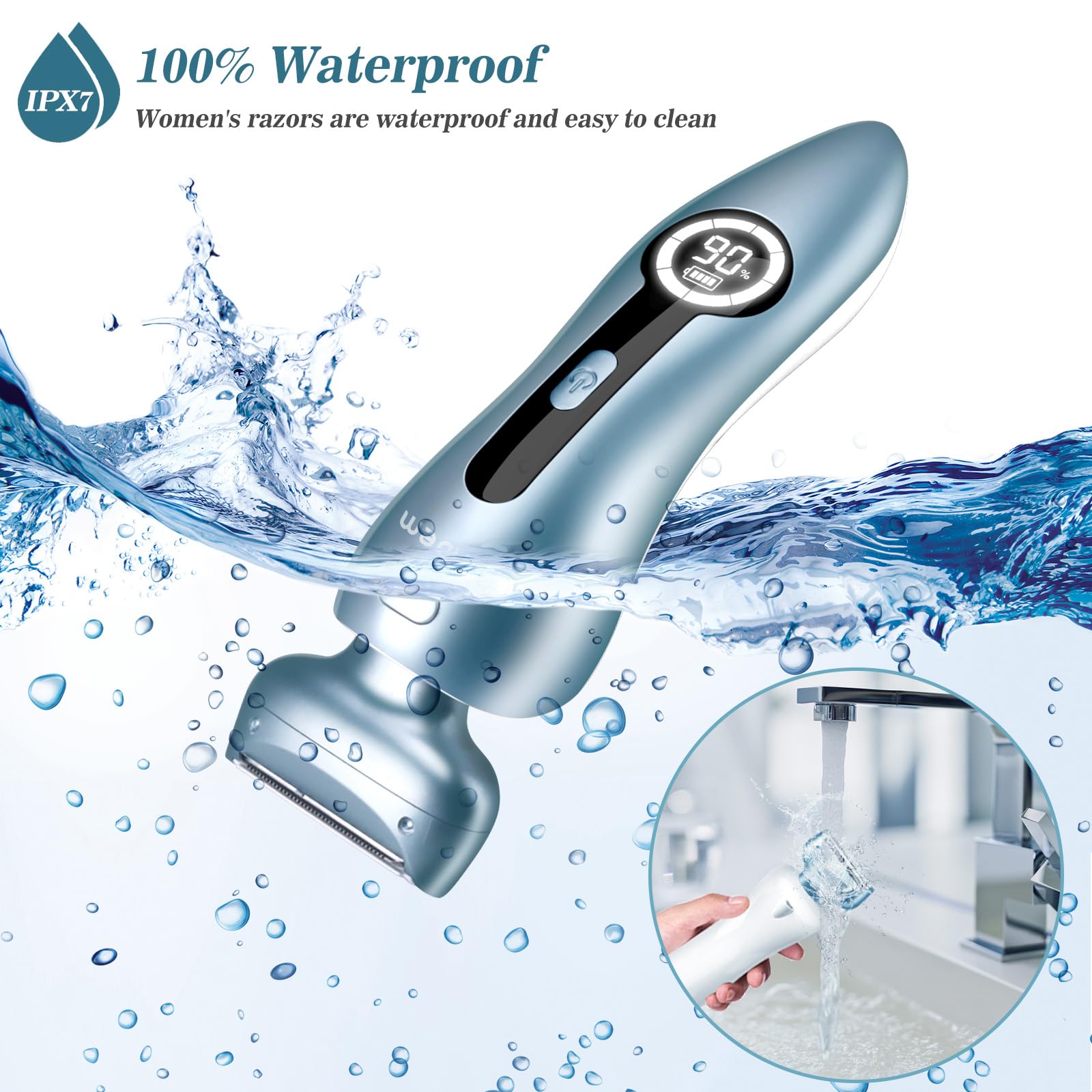 Best Electric Razor for Women - Rechargeable Wet/Dry Bikini & Legs Trimmer - Painless Cordless Shaver for Underarm & Pubic Hair with Detachable Head (Blue) - Perfect for Travel, Gym & Quick Hair Removal at Home