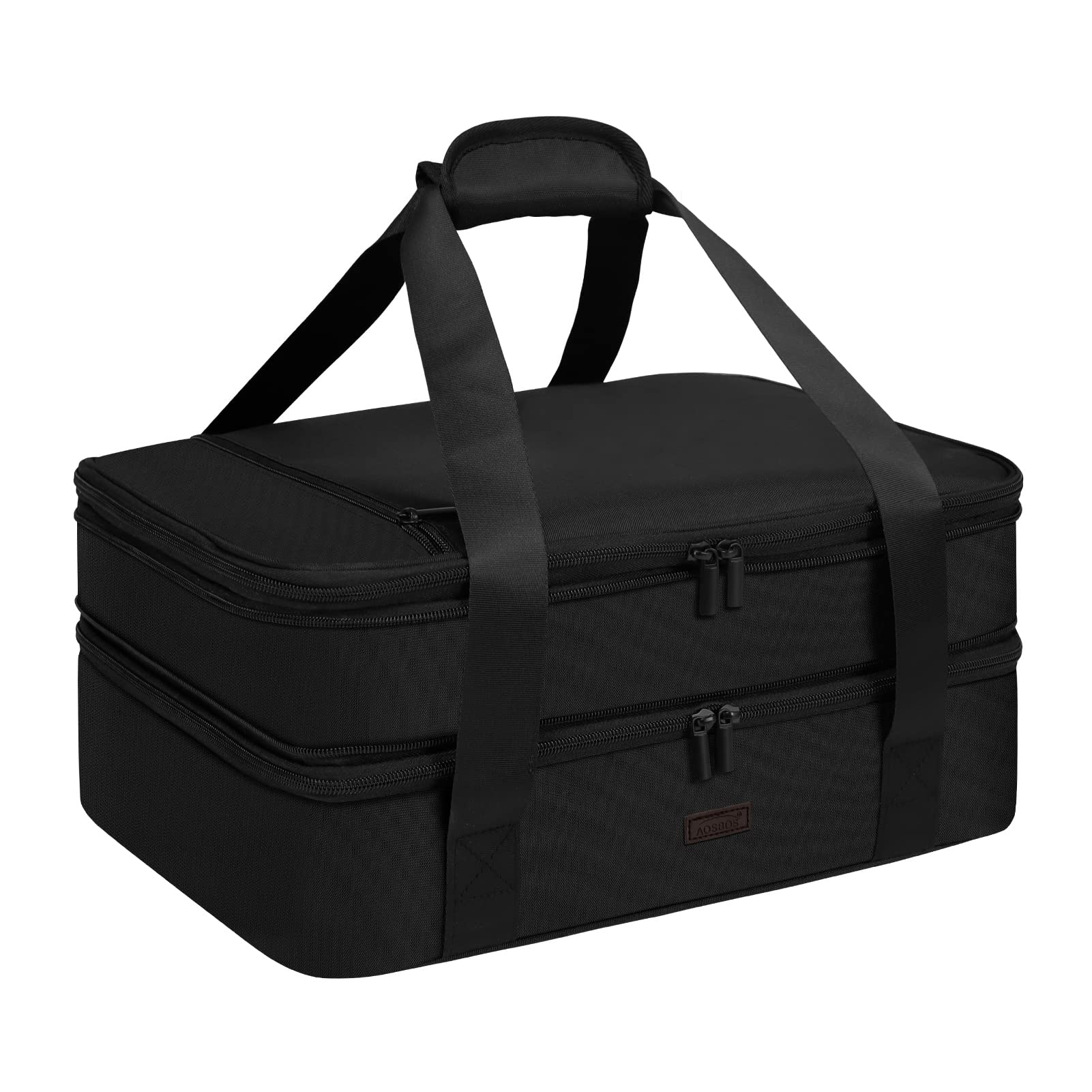 **Aosbos Insulated Casserole Carrier for Hot & Cold Food - Expandable Dish with Lid & Carrying Case - Perfect for Parties, Picnics, Cookouts, Beach Trips & Outdoor Dining - Black**
