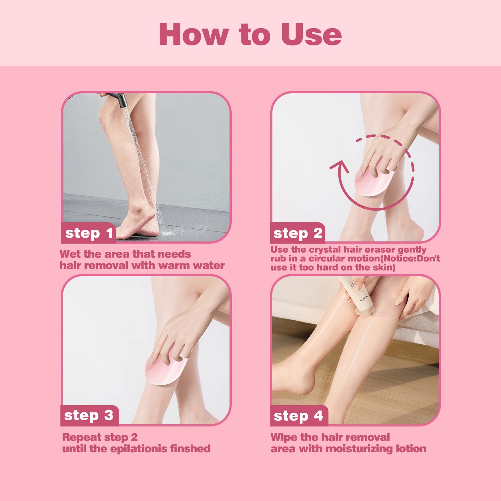 **Reusable Crystal Hair Eraser for Women & Men – Painless Hair Removal & Exfoliation Tool for Back, Arms, Legs (Pink) – Perfect for Smooth Skin at Home or Salon**