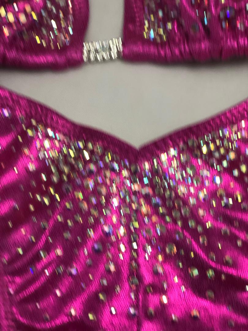 Hot Pink Rhinestone Figure Bikini - Competition Posing Suit for Physique & Fitness Shows | Perfect for Bodybuilding, Bikini Contests & Beachwear