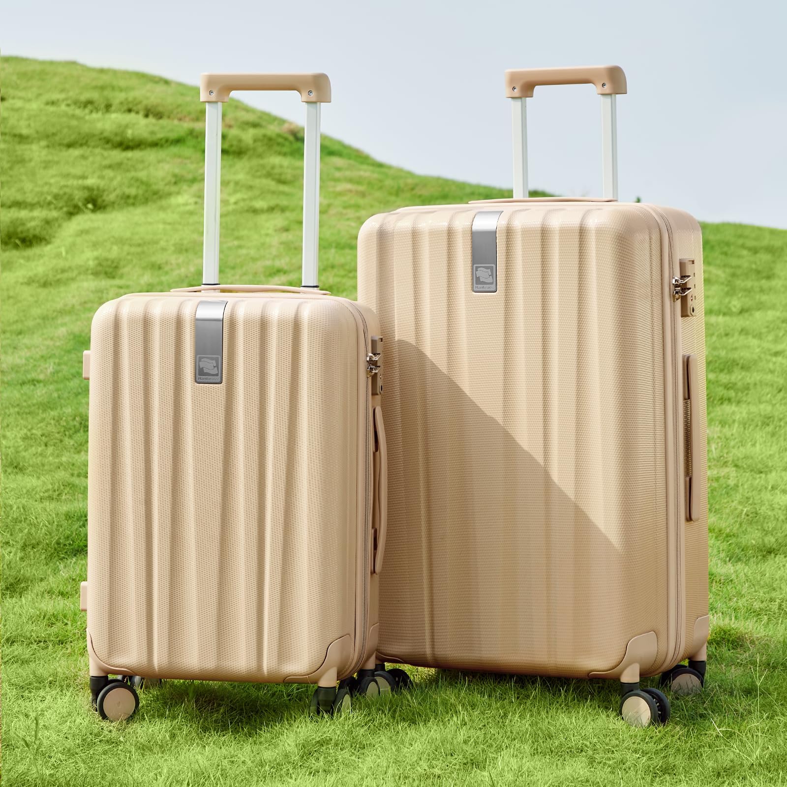 Hanke 24 Inch Lightweight PC Hard Shell Spinner Wheel Luggage Suitcase with TSA Travel Locks - Medium Checked Size (Cuba Sand) - Perfect for Business Trips, Vacations & Air Travel