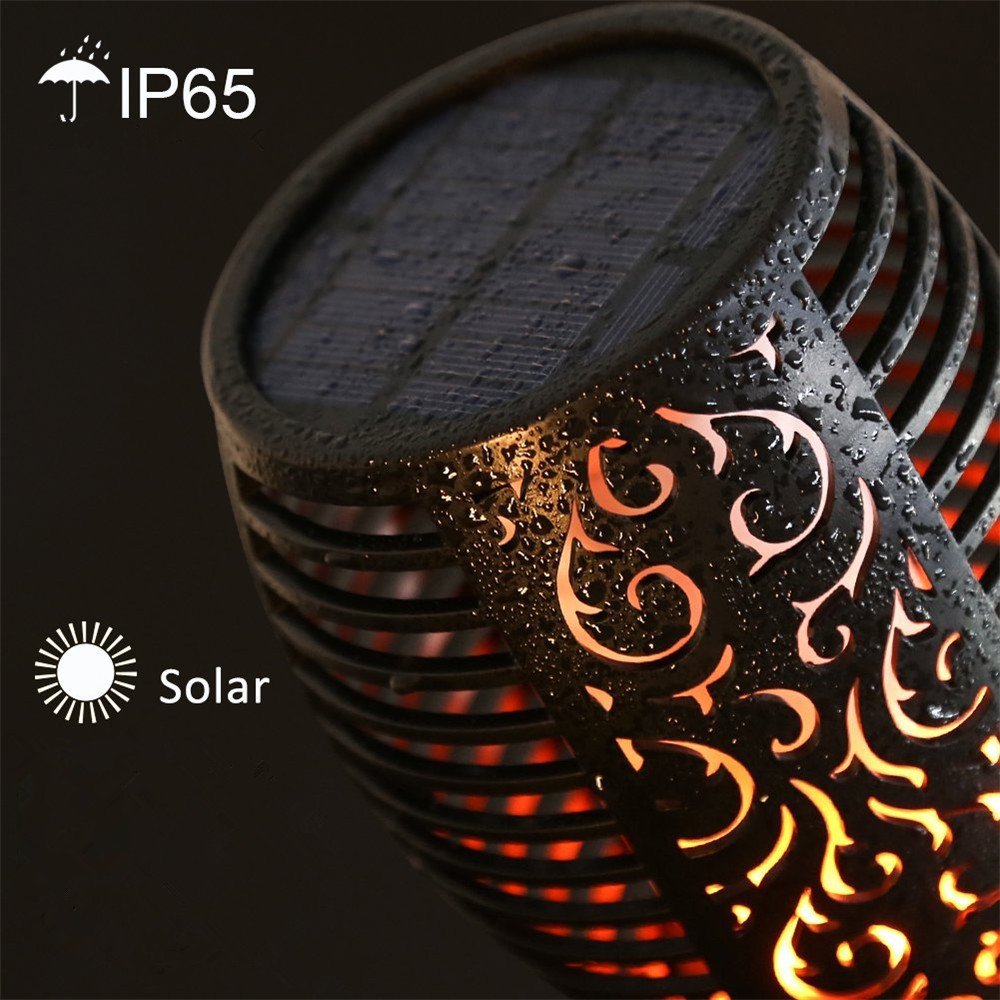 ELEOPTION 96 LED Solar Garden Torch Lights - Waterproof Outdoor Solar Lights for Patio, Yard, Pathway - 2 Pack Solar Powered Landscape Lighting for Backyard, Deck, Poolside