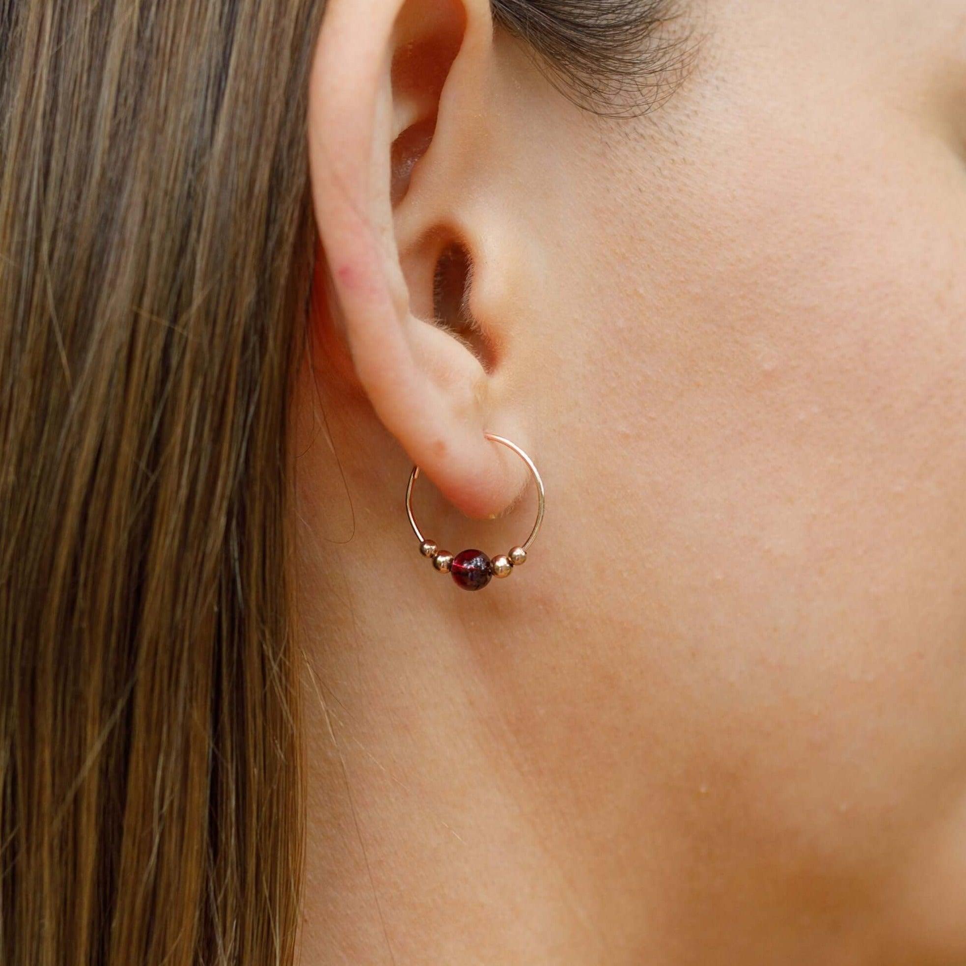 Tiny Garnet Bead Hoop Earrings - Dainty Gemstone Jewelry for Women | Perfect for Everyday Wear, Date Nights & Special Occasions