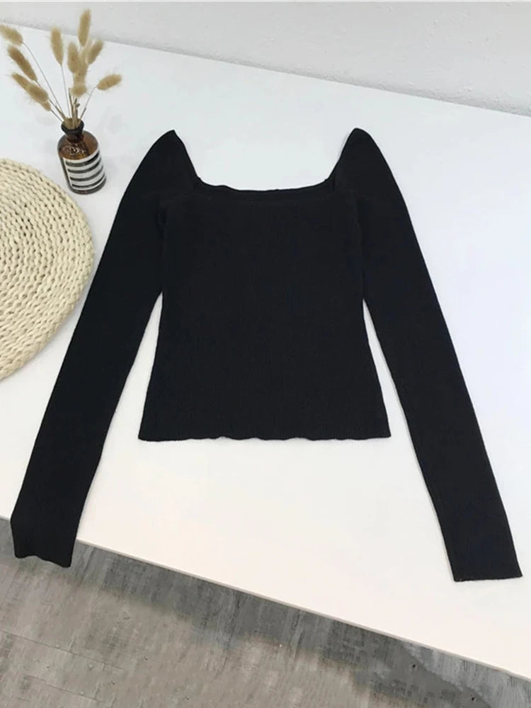 Elegant Scoop Neck Long Sleeve Cotton Pullover Tee for Women - Office Casual Y2K Style Mercerized Cotton Shirt (B026) | Perfect for Work, Dating & Everyday Wear