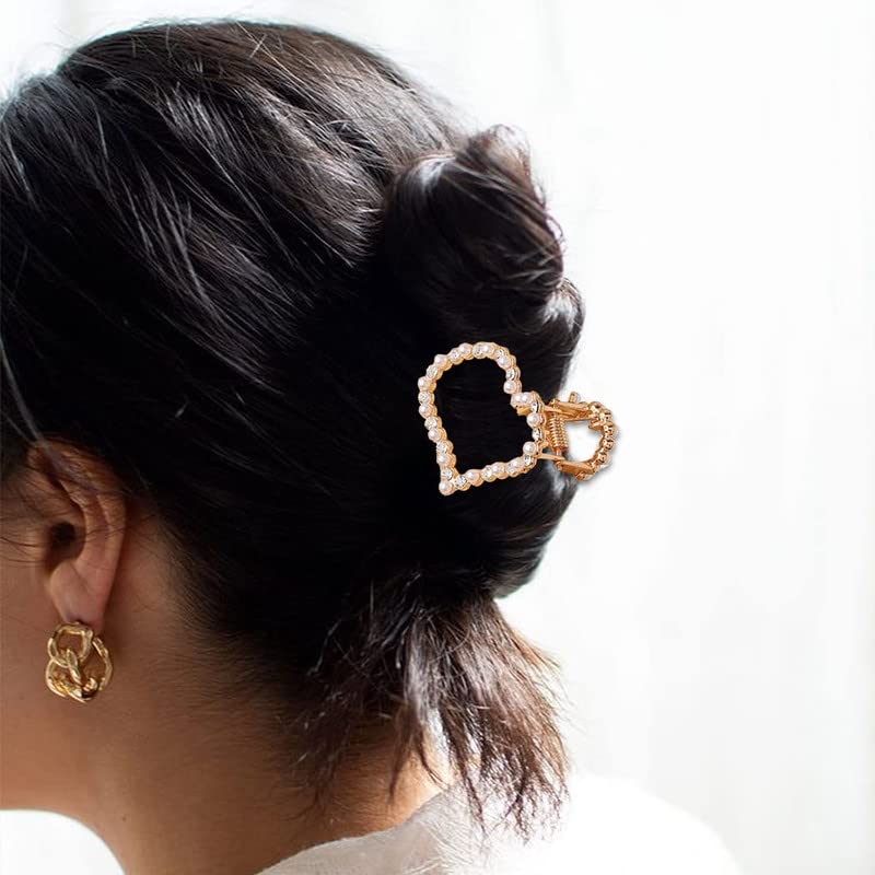 BELICIA Gold Pearl Hair Claw Clips - Mini Nonslip Hair Accessories for Women & Girls, Perfect for Fine Hair (Pack of 2) | Great for Daily Use, Parties, Weddings & Special Occasions