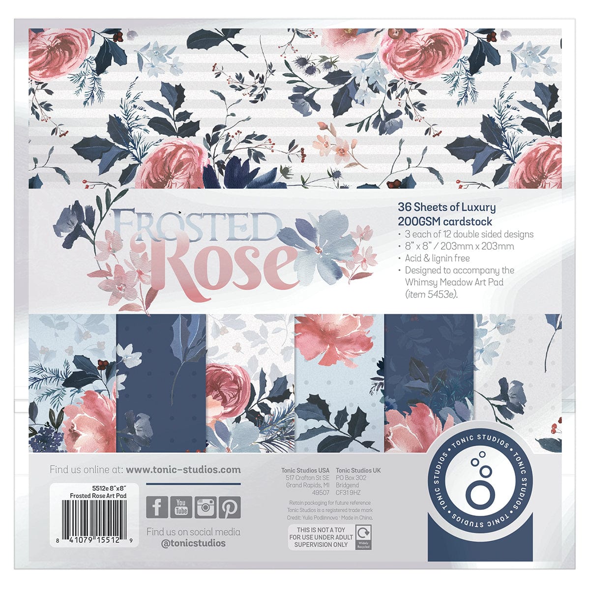 Frosted Rose 8x8 Patterned Scrapbook Paper 5512e - Perfect for Card Making, DIY Crafts, and Scrapbooking Projects