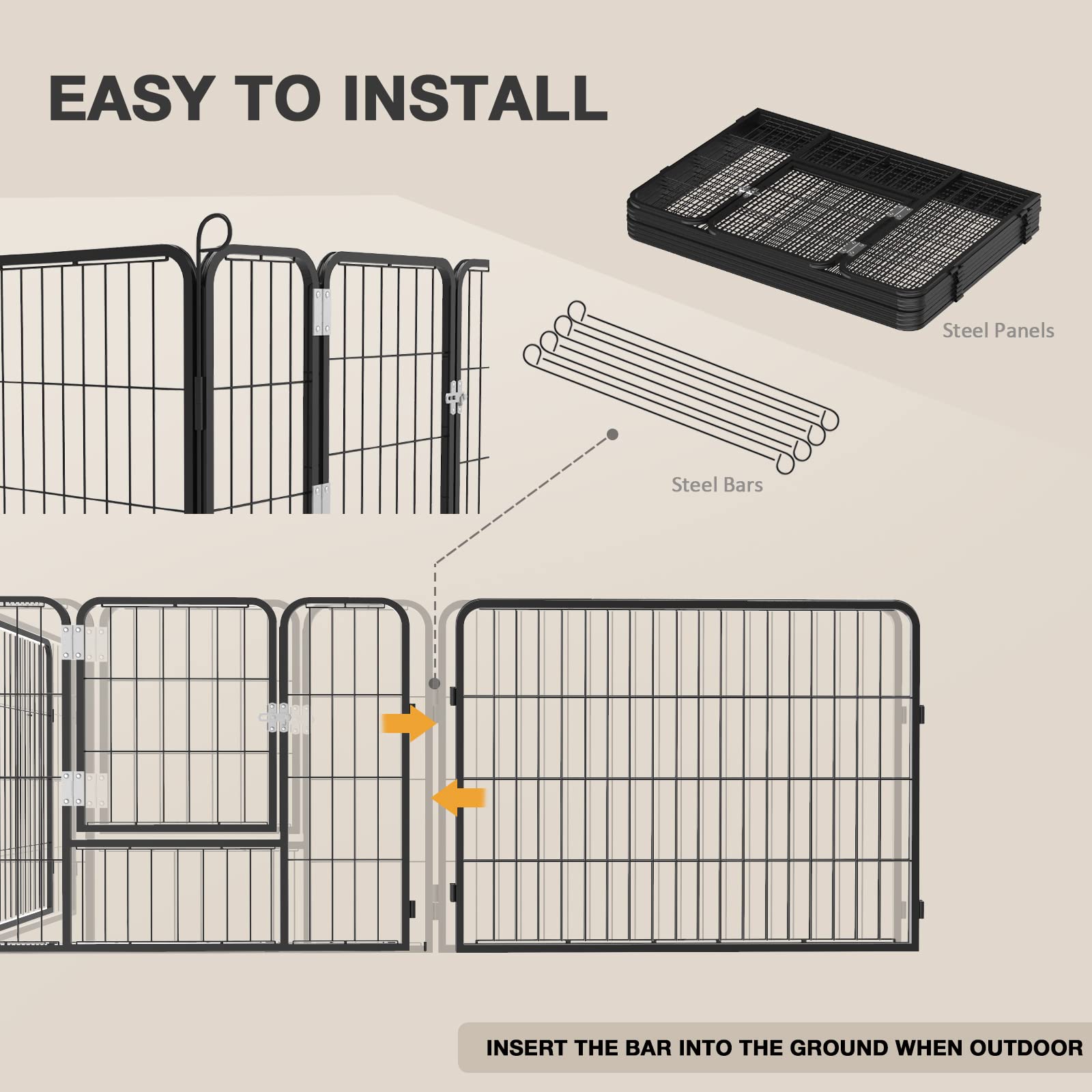 Heavy Duty Metal Dog Playpen - 8/16 Panels Outdoor Pet Fence with Doors (24