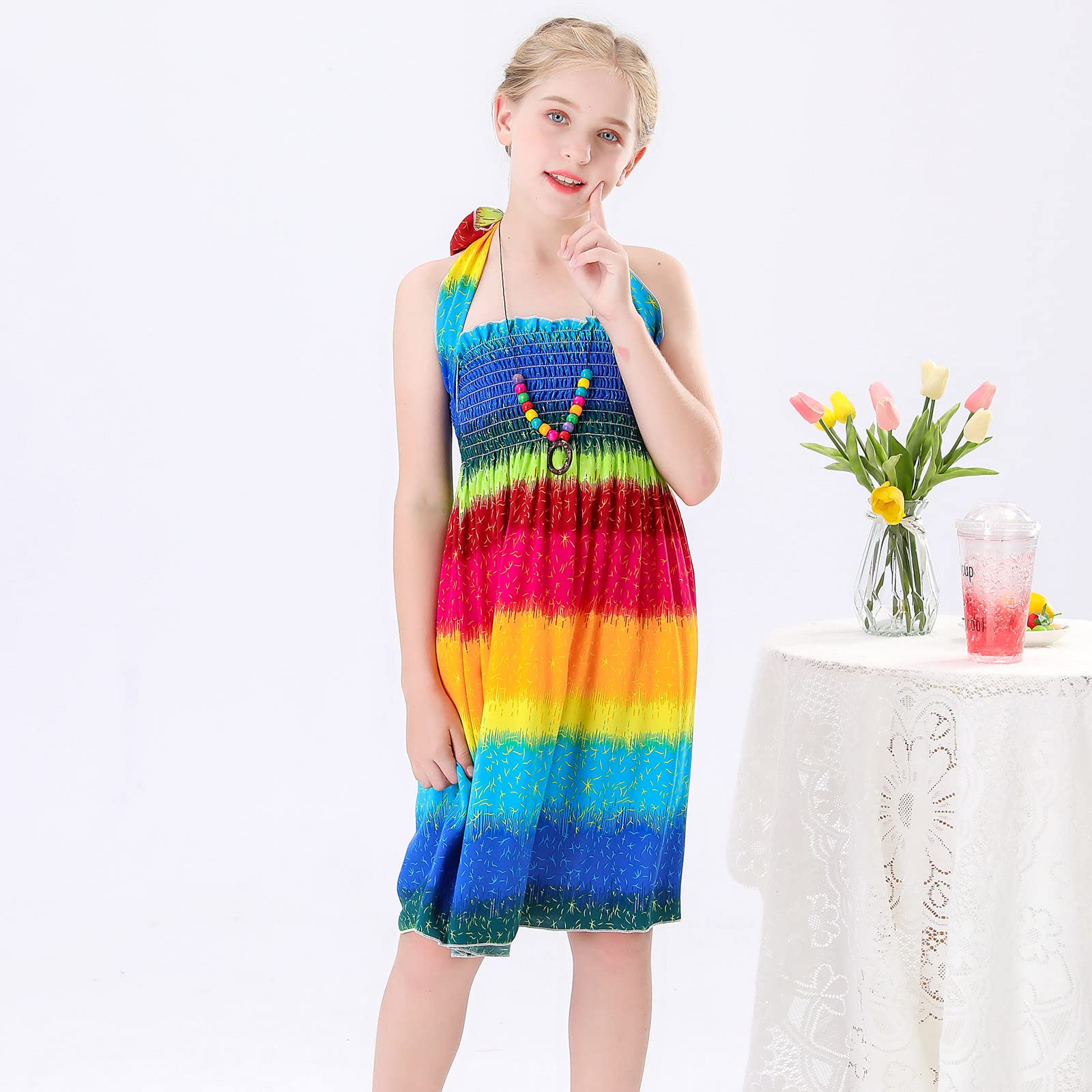 Bohemian Floral Sleeveless Toddler Dress with Bowknot - Girls' Summer Beach Dress for Plus Size Toddlers | Perfect for Vacation, Photoshoots & Outdoor Play