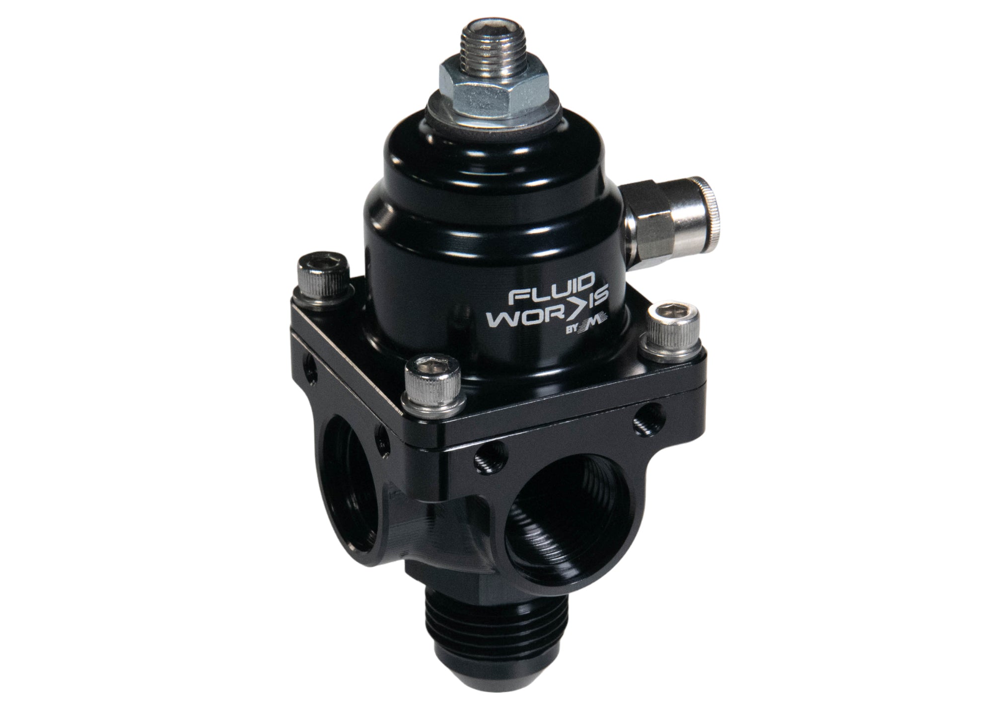Fluidworks 1-10 GPM Fuel Pressure Regulator 35-70 PSI with 90 Degree Fittings - Ideal for Automotive Fuel Systems, Marine Engines & Industrial Applications