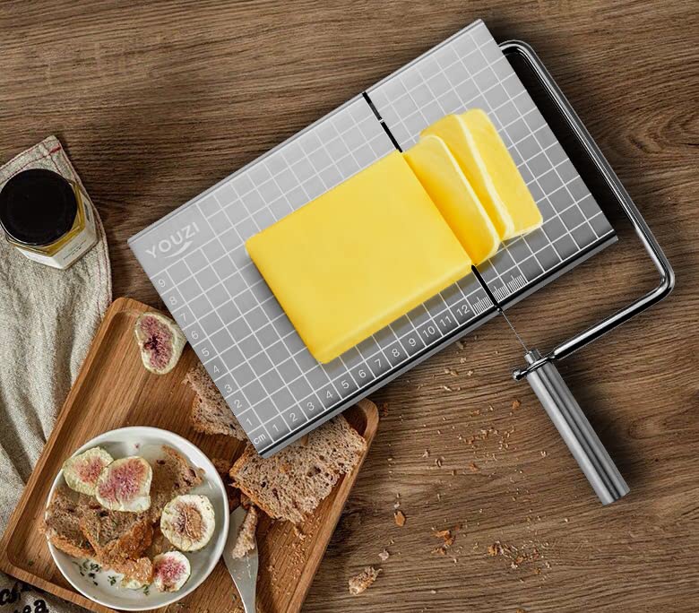 Premium Stainless Steel Cheese Slicer with 10 Replacement Wires - Heavy Duty Cheese Cutter for Block Cheese, Butter & More | Perfect Kitchen Gadget for Cheese Boards, Charcuterie & Entertaining | Great Gift for Food Lovers