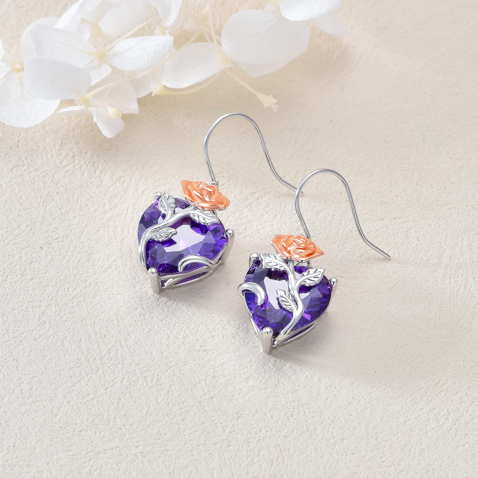 TOUPOP Sterling Silver Birth Month Flower Drop Earrings for Women - Crystal Dangle Earrings, Elegant Birthday Jewelry Gifts for Her, Perfect for Parties, Weddings & Everyday Wear