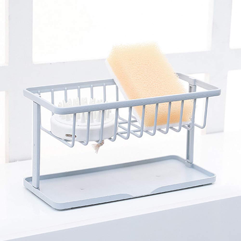 Double-Layer Kitchen Sink Organizer - Sponge, Brush & Bottle Holder Rack with Drainage Shelf for Countertop Storage (Grey) - Perfect for Small Kitchens & Dishwashing Stations
