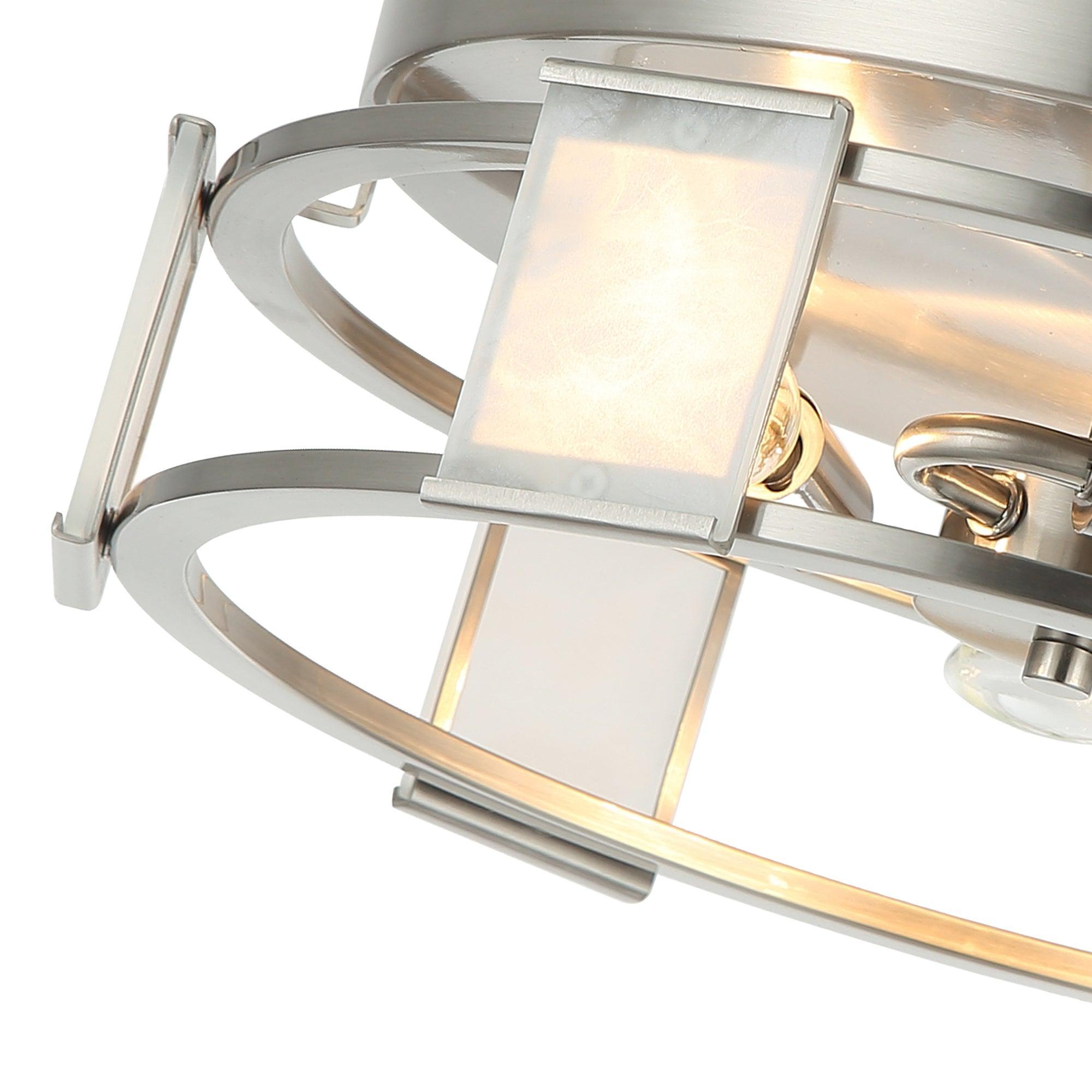 15 Inch Satin Nickel 3-Light Flush Mount Ceiling Fixture - Industrial Style Lighting for Kitchen, Bedroom, or Hallway
